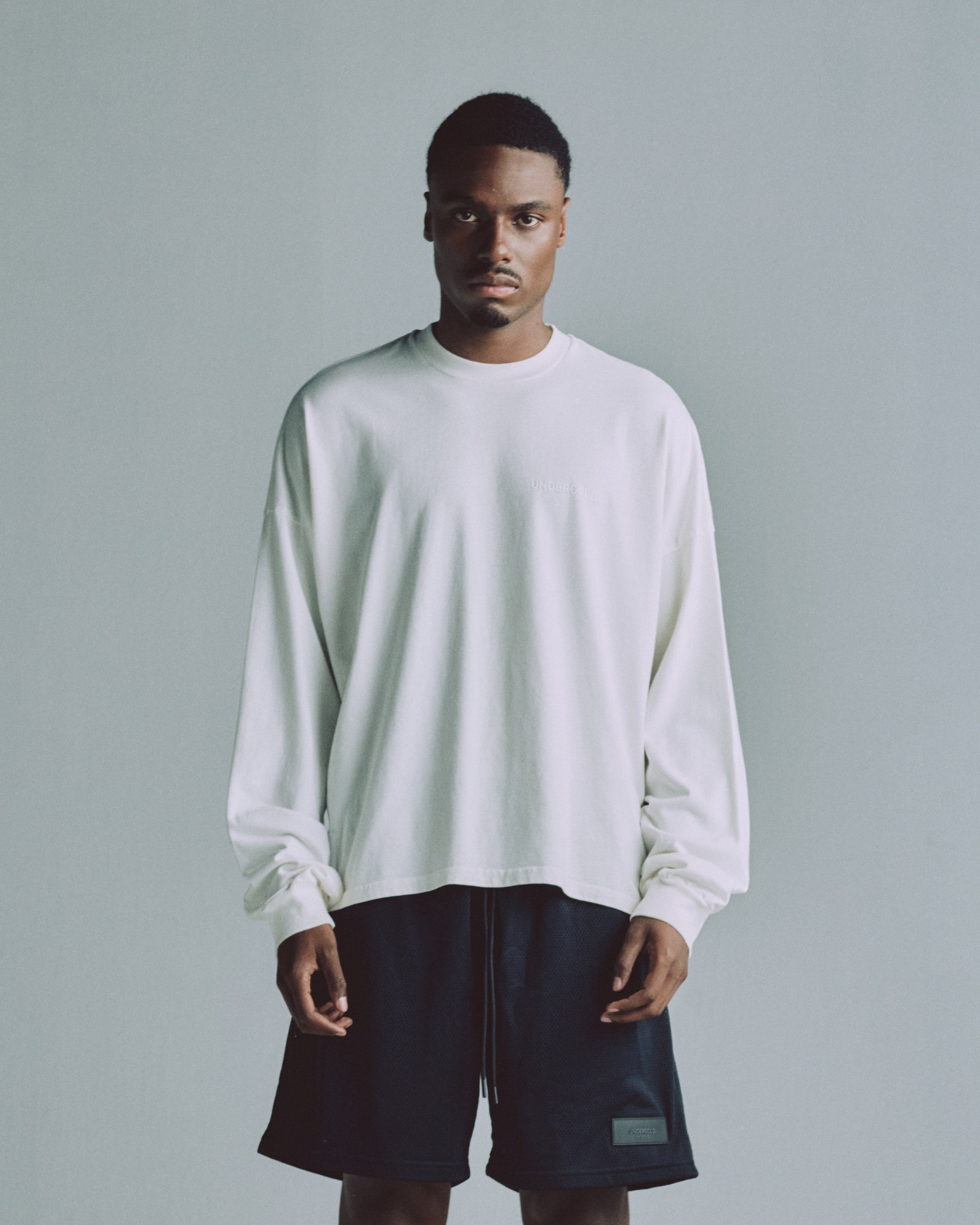 Line Logo Long Sleeve Boxy Fit Tshirt White