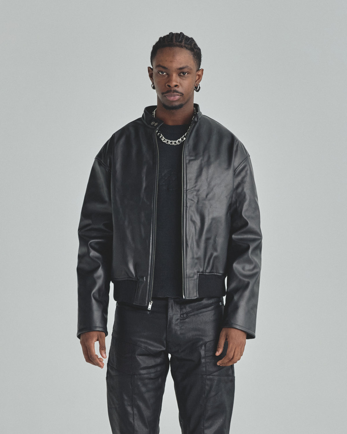 Spring Worn Logo Biker Jacket Black