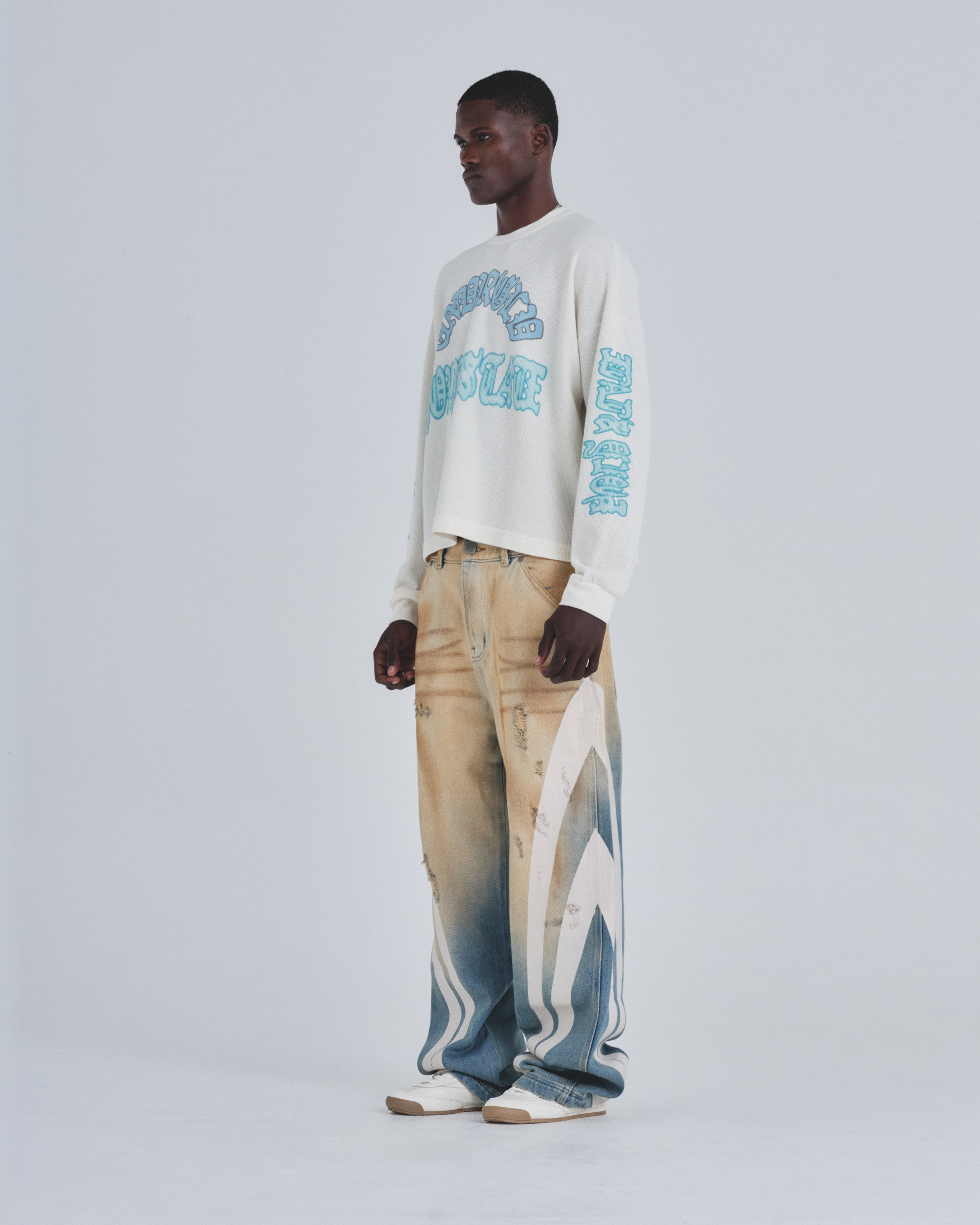 Holy State Stripe Wide Jeans Sand Blue