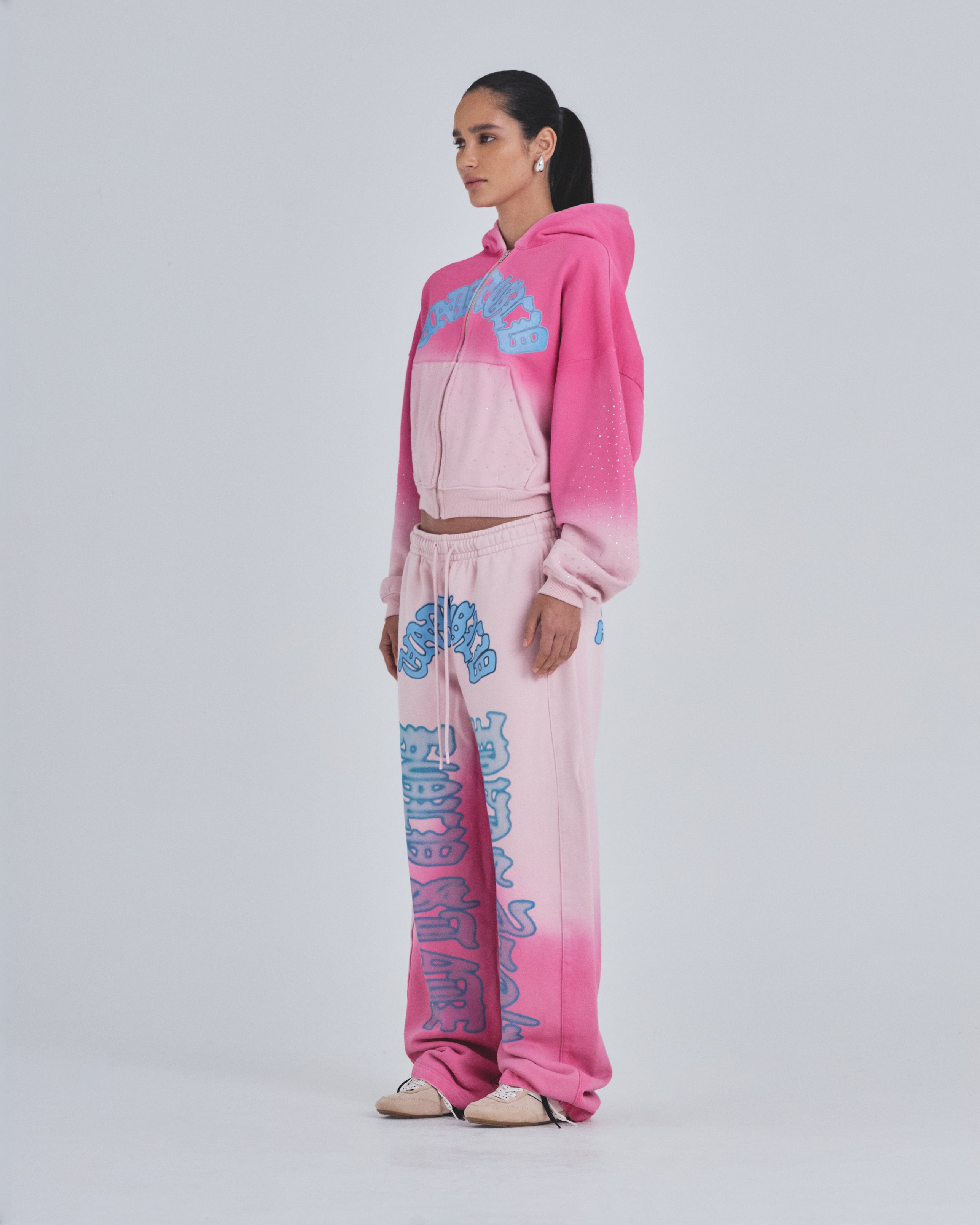 W Holy State UNDRGLD Zip Up Boxy Fit Hoodie Faded Pink