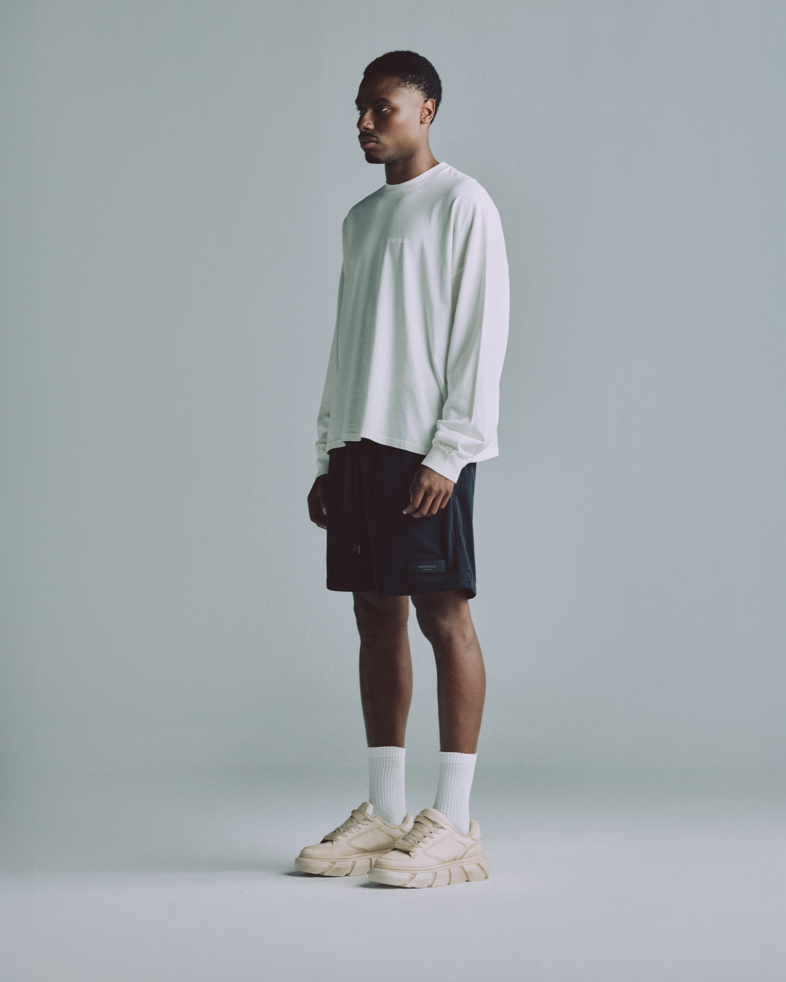 Line Logo Long Sleeve Boxy Fit Tshirt White