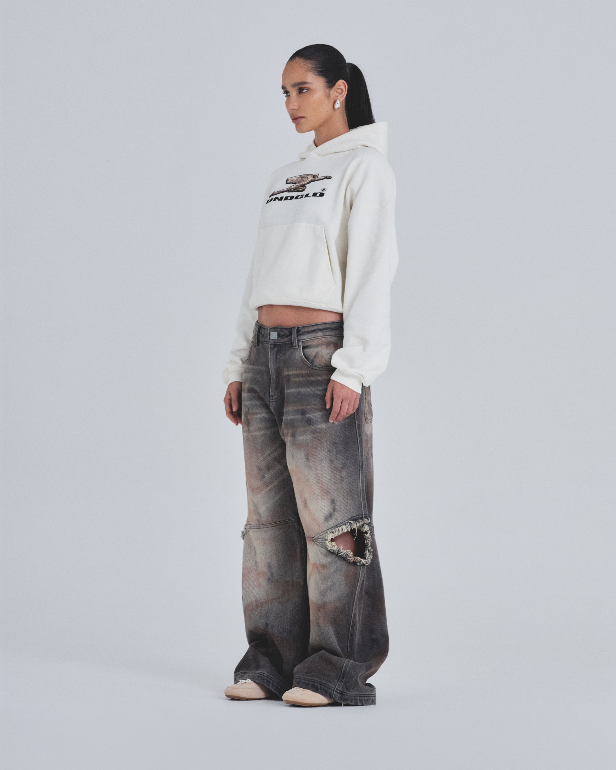 W Holy State Deco Boxy Fit Hoodie White