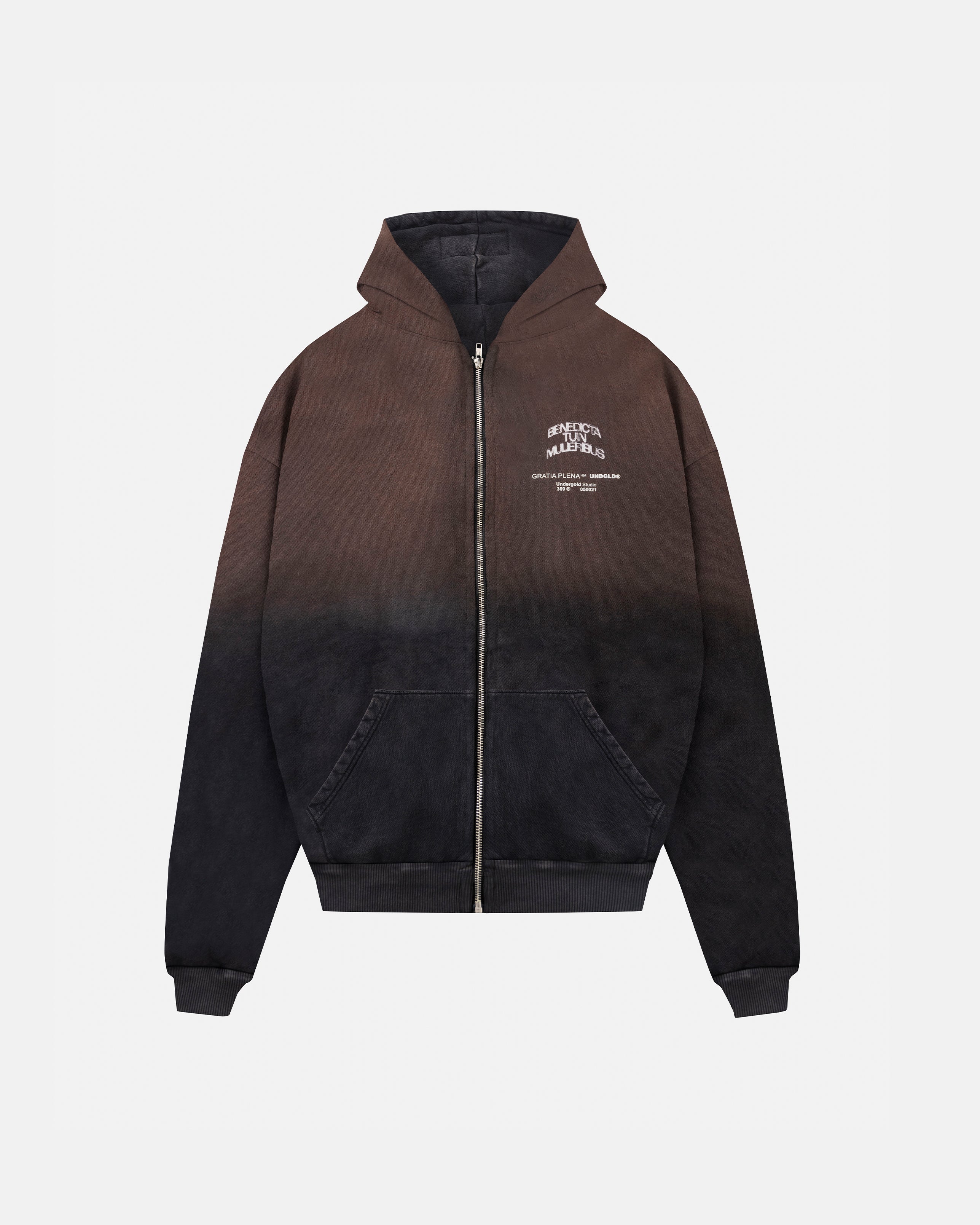 Gratia Plena Benedicta Zip Up Hoodie Rusty Black