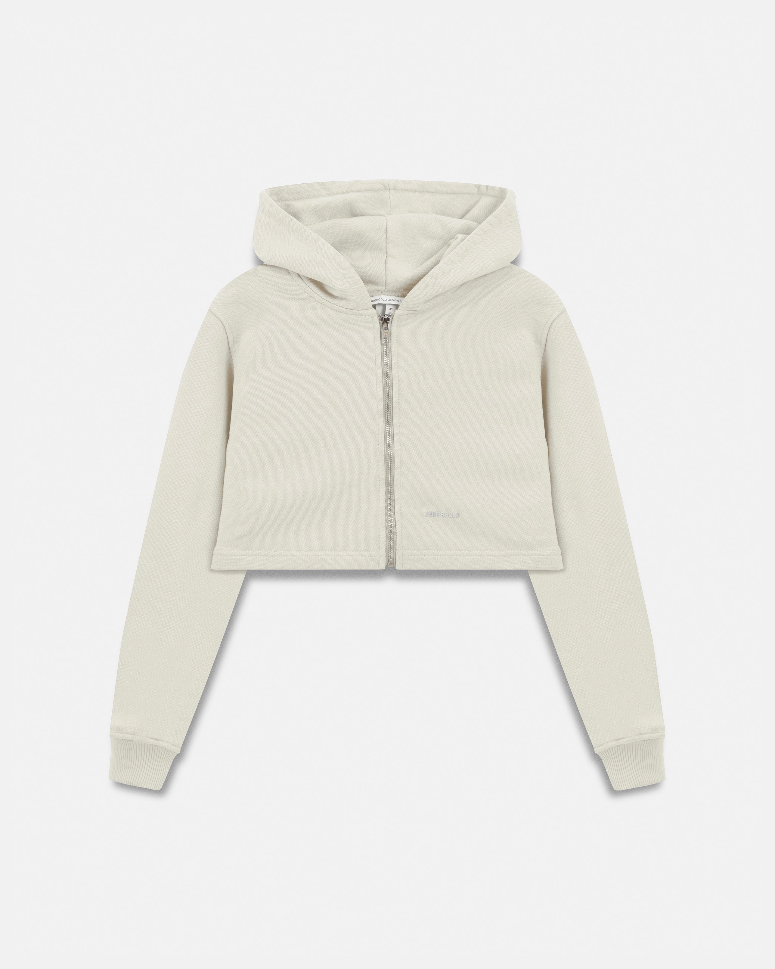 Line Basic Slim Fit Zip Up Cropped Hoodie White