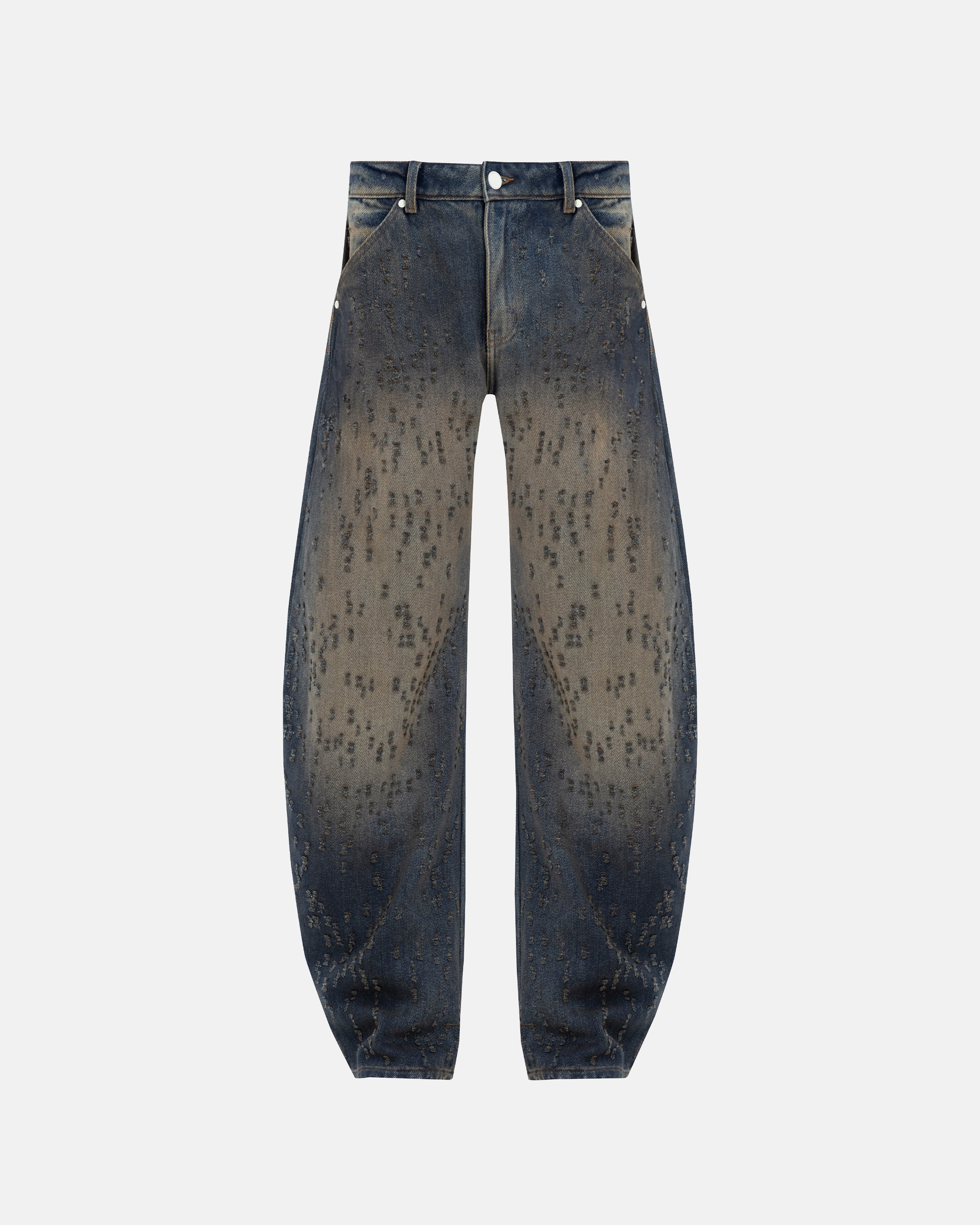 W Agnus Dei U Ripped Barrel Jean Dirty Blue