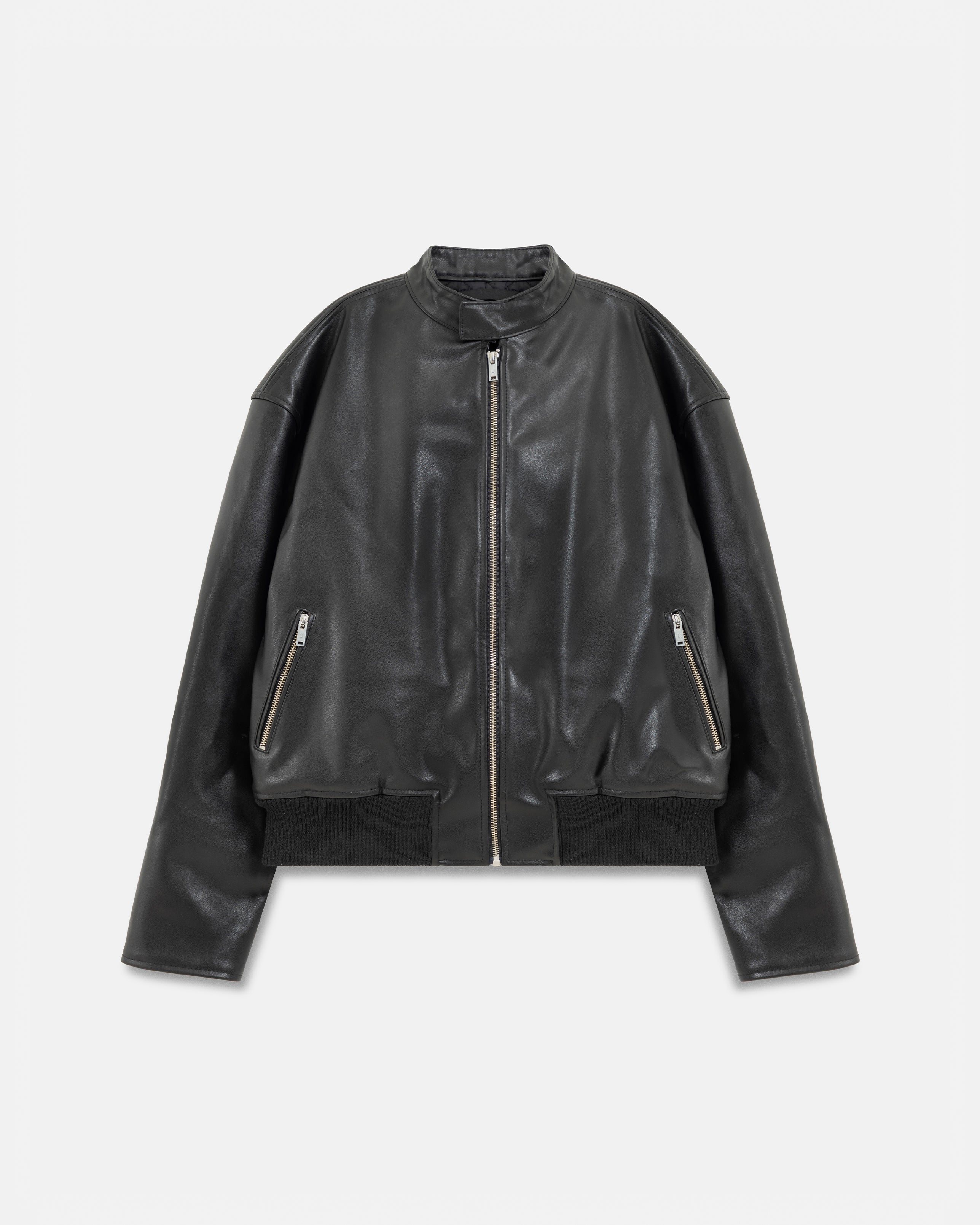Spring Worn Logo Biker Jacket Black