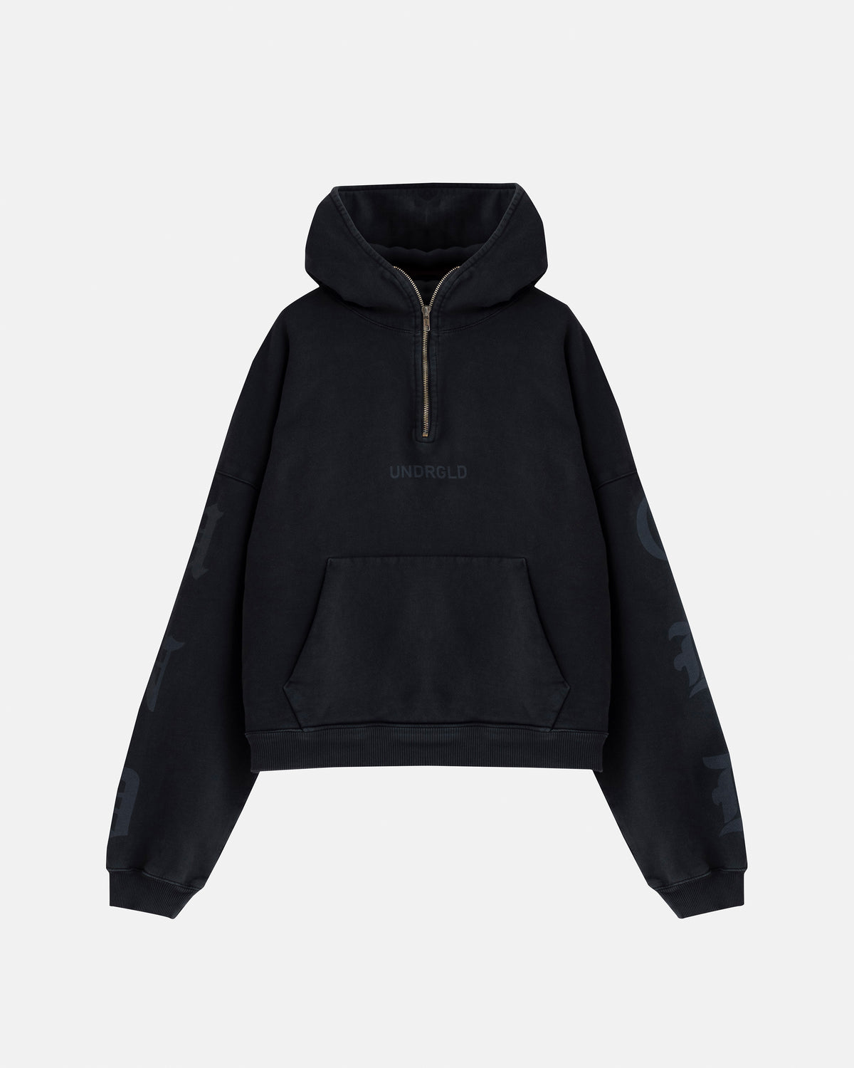 Agnus Dei Goth Boxy Fit Half Zip Up Hoodie Vintage Black