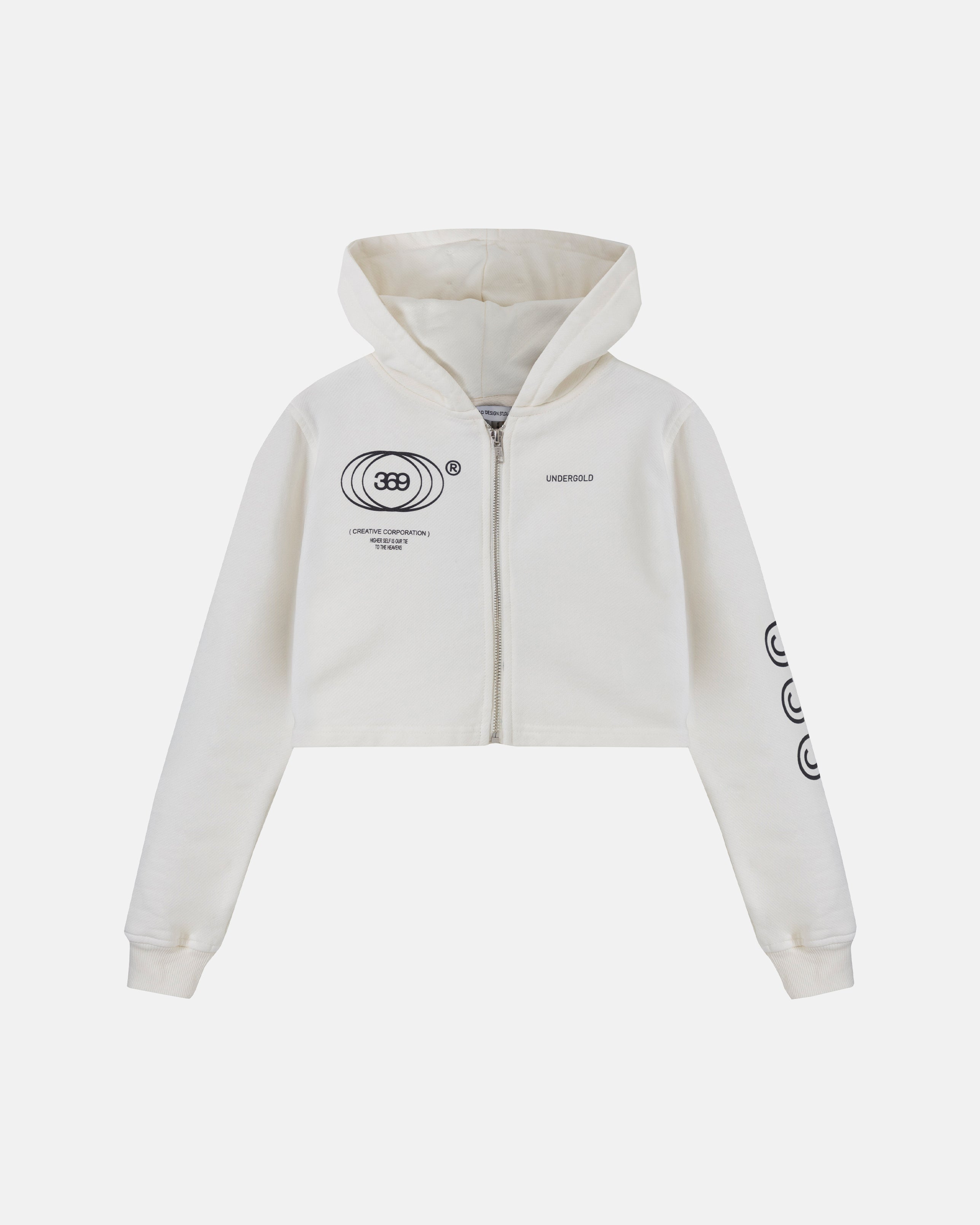 W Golden Heritage Slim Fit Zip Up Cropped Hoodie White