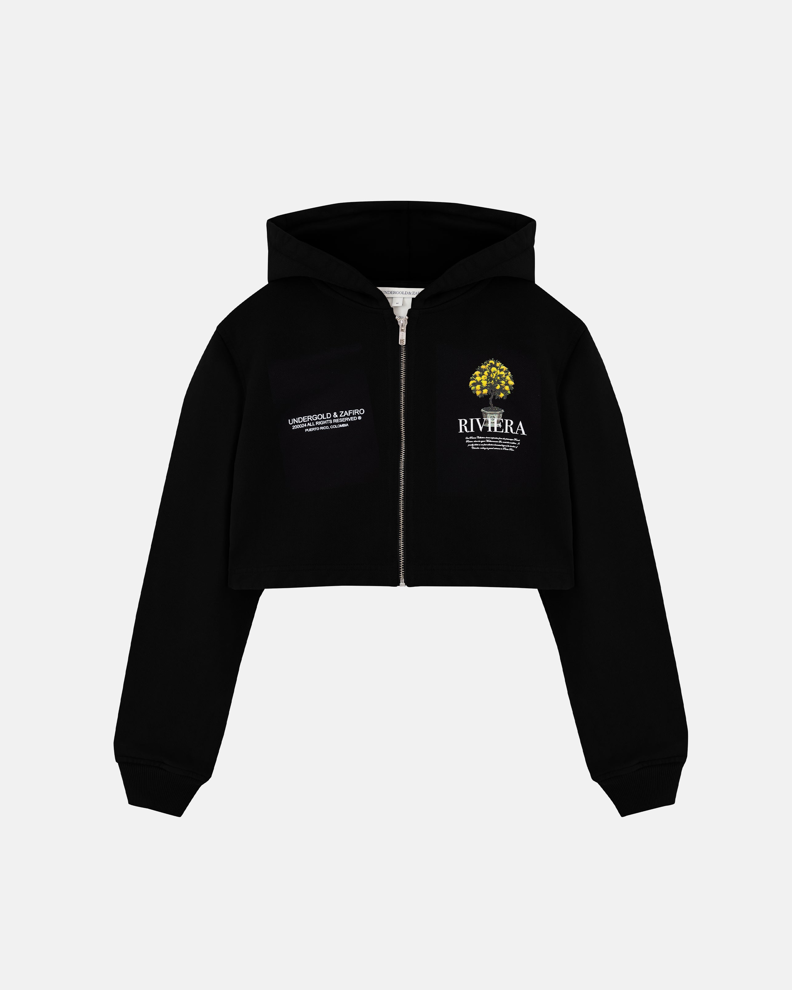 Riviera Lemon Tree Slim Fit Zip-Up Cropped Hoodie Black
