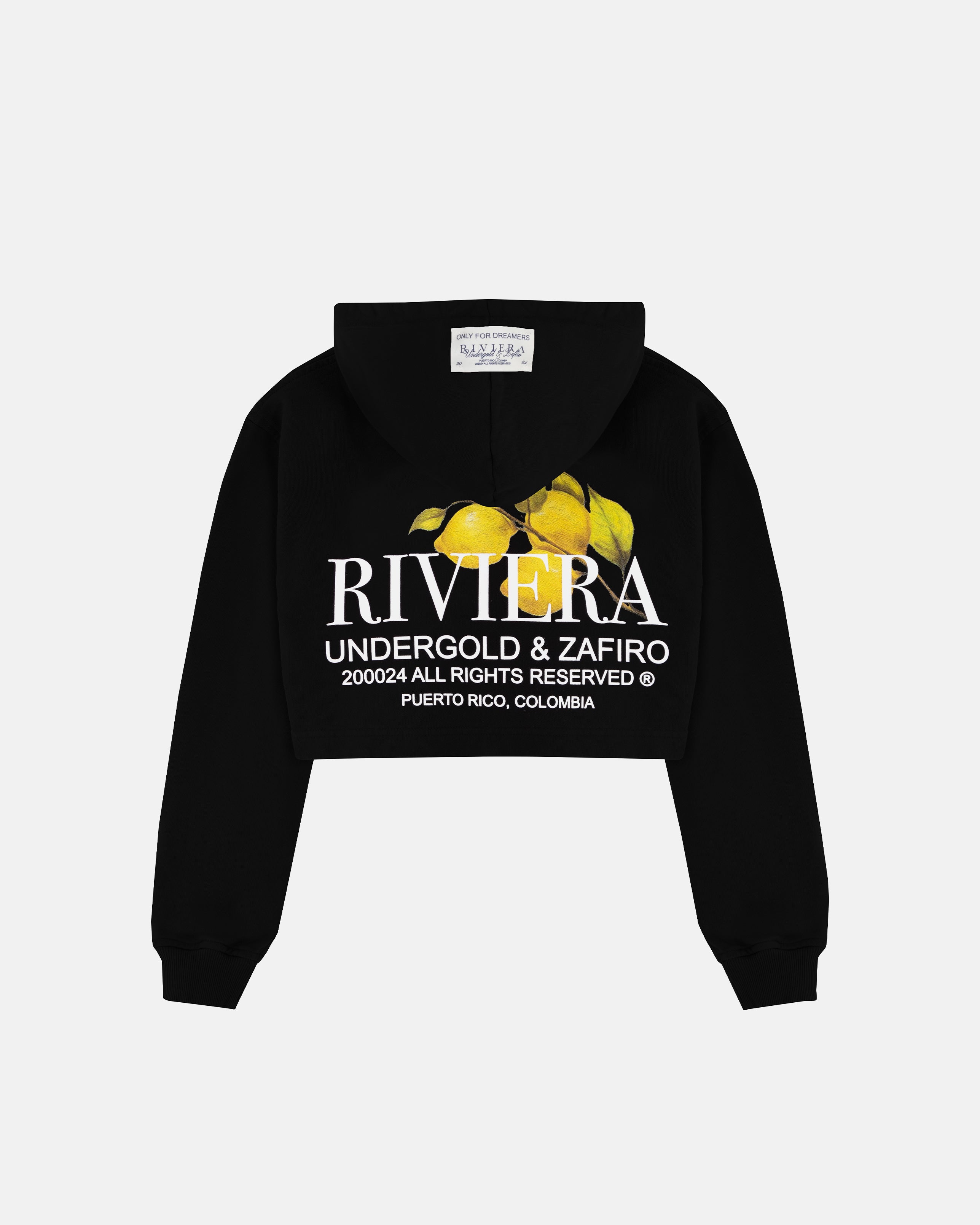 Riviera Lemon Tree Slim Fit Zip-Up Cropped Hoodie Black