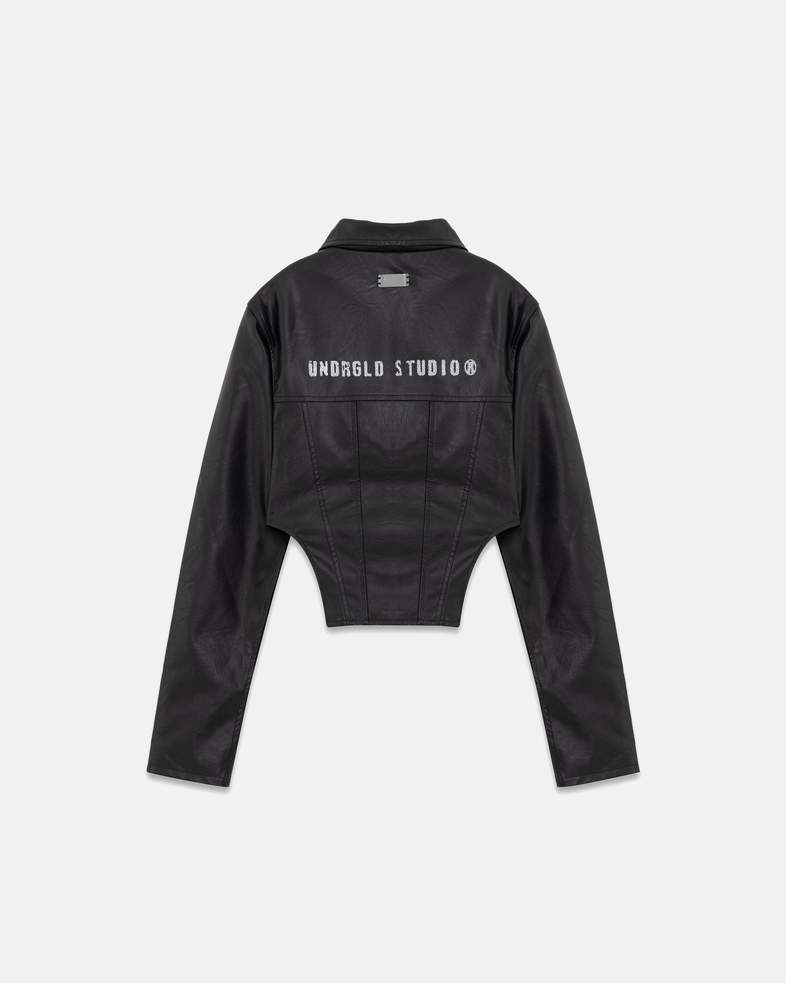 W 94' Worn Logo Pleather Aviator Jacket Black