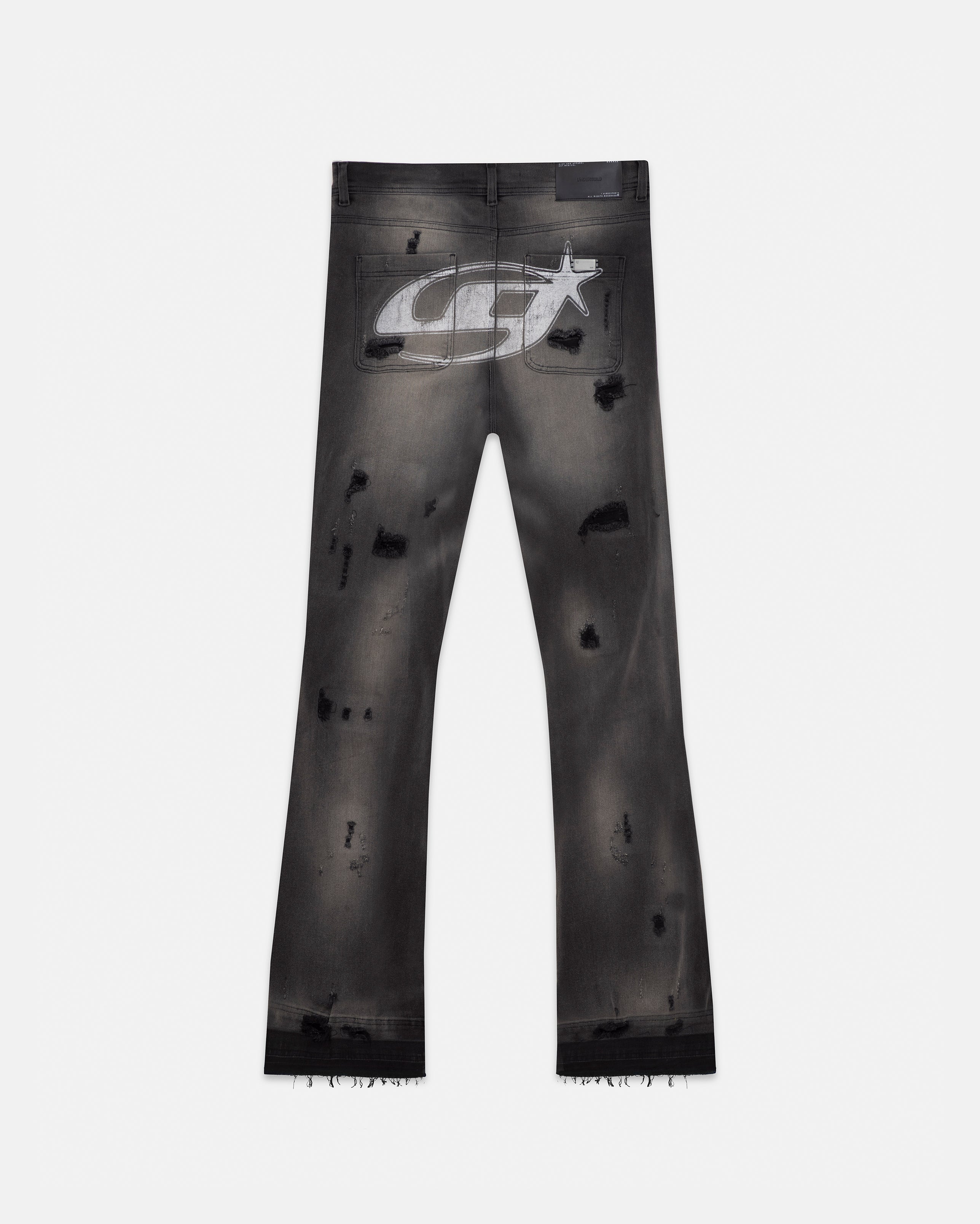 Act 1 UG Star Ripped Flare Jean Washed Black
