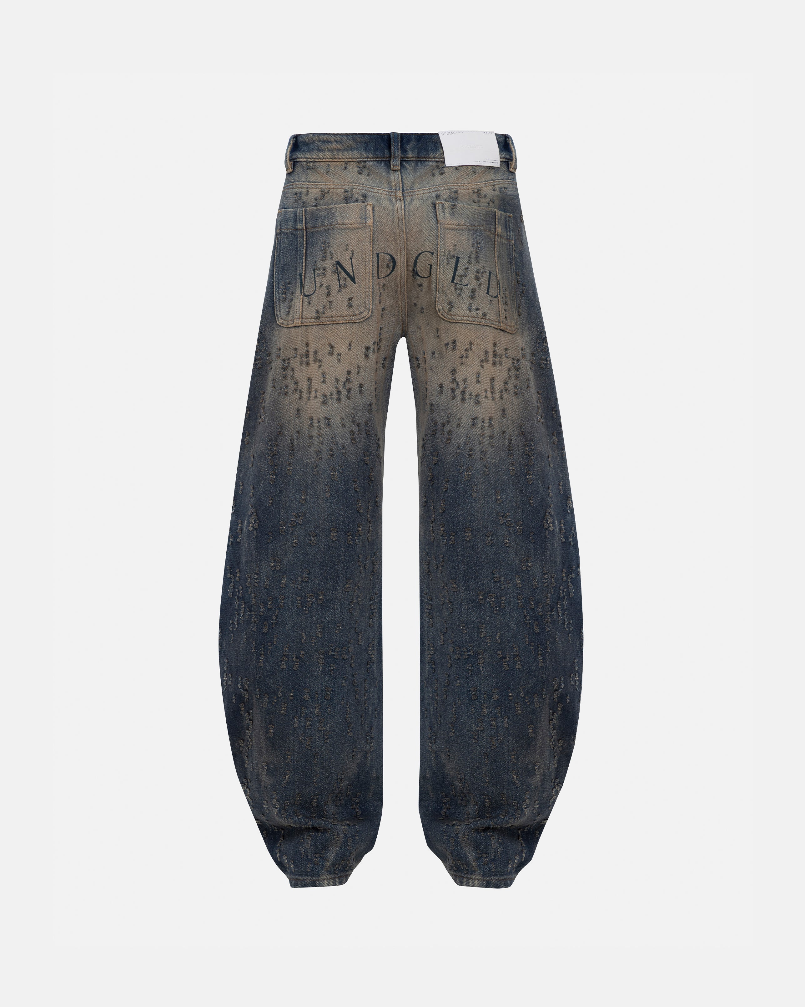 W Agnus Dei U Ripped Barrel Jean Dirty Blue