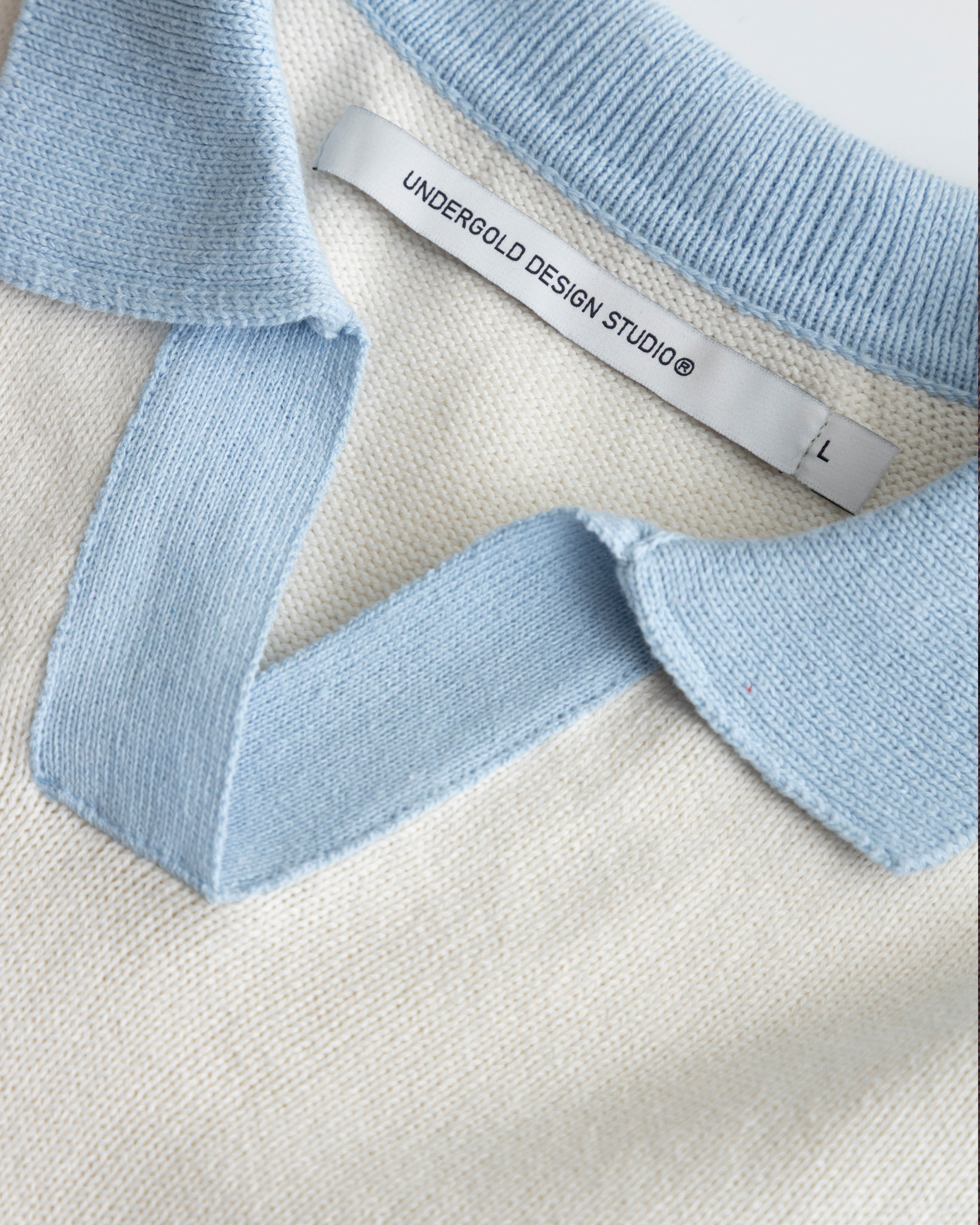 W Basic Knitted Polo Shirt White/Blue