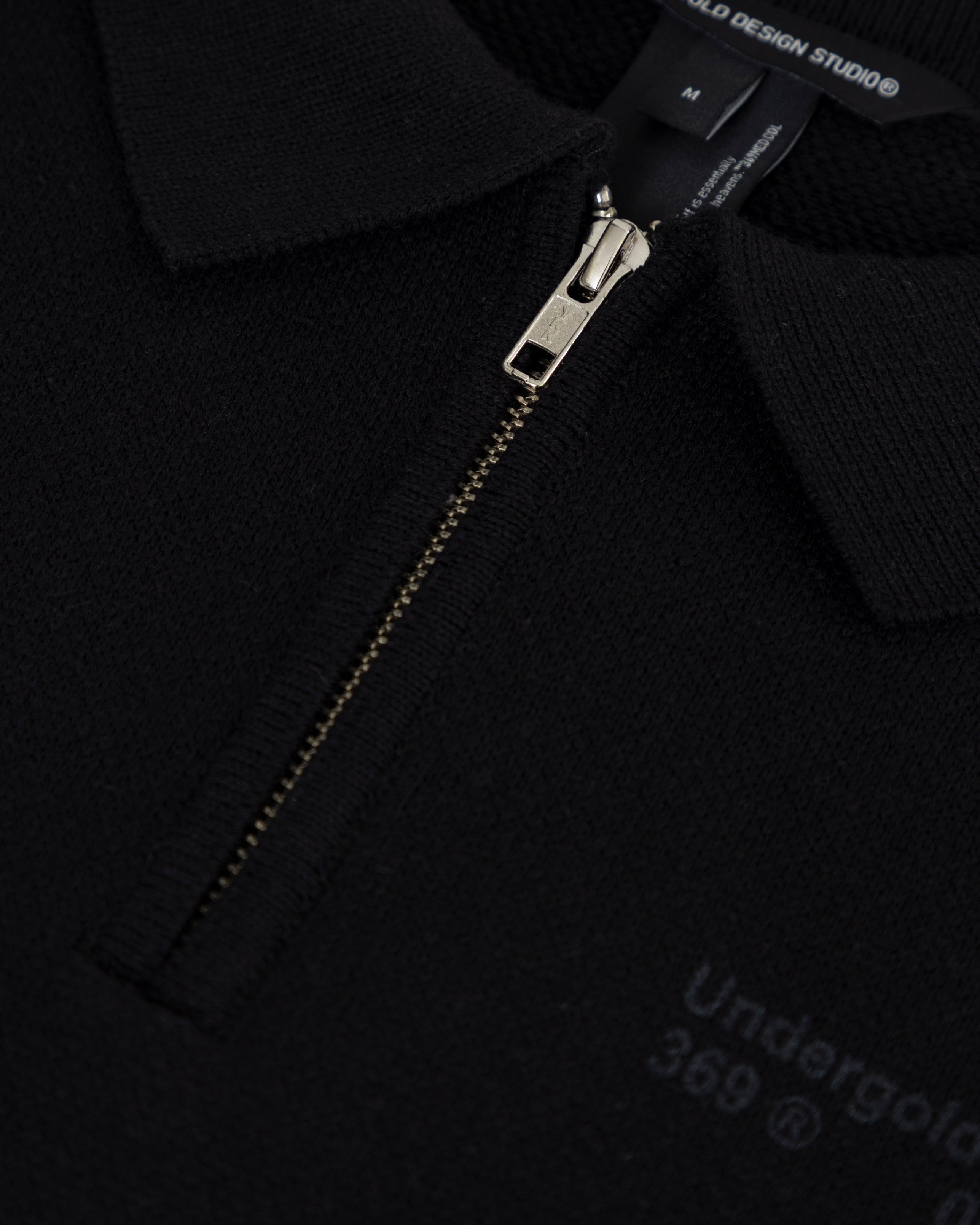 Line Knit Zip Up Long Sleeve Polo Shirt Black