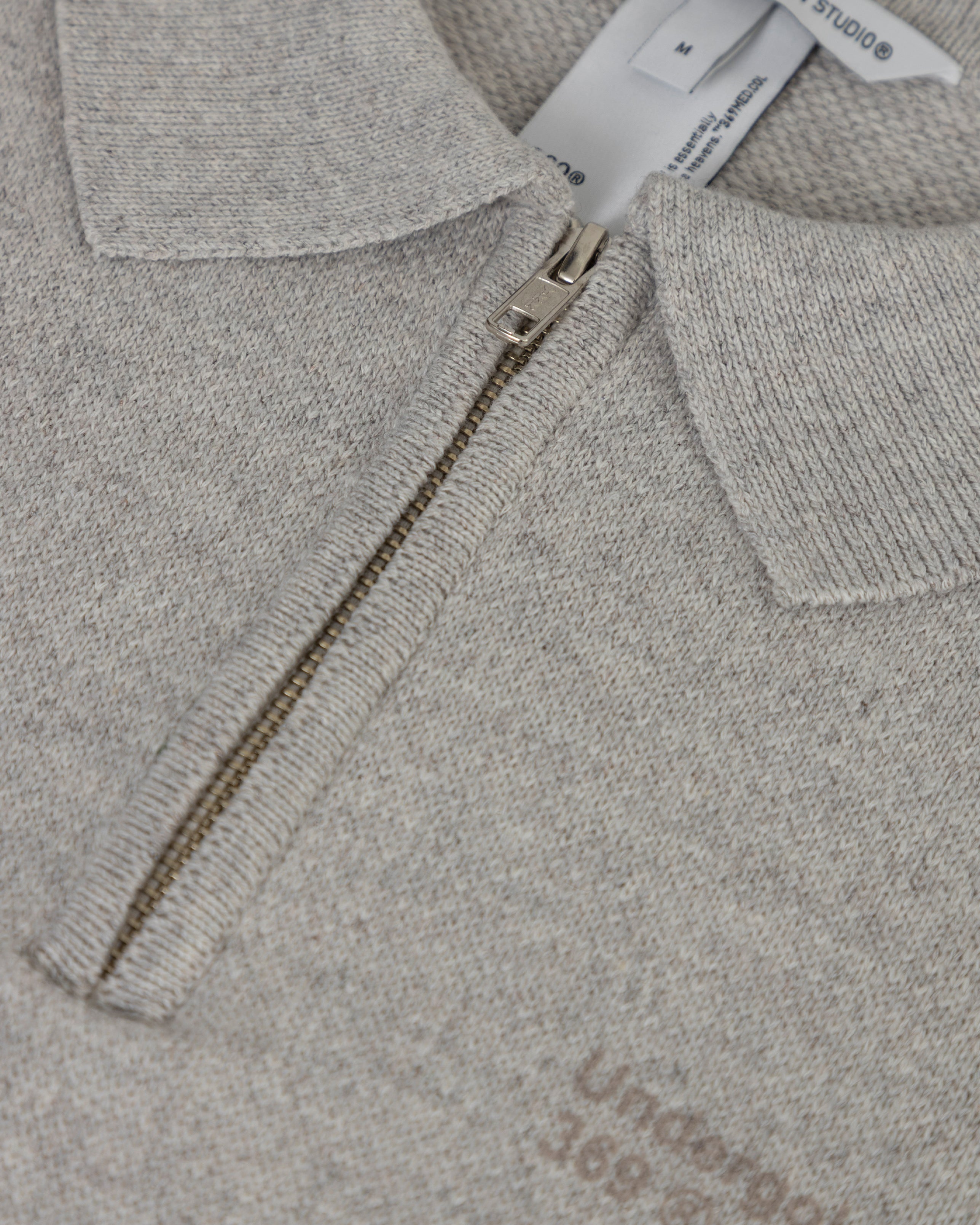 Line Knit Zip Up Long Sleeve Polo Shirt Seed Gray
