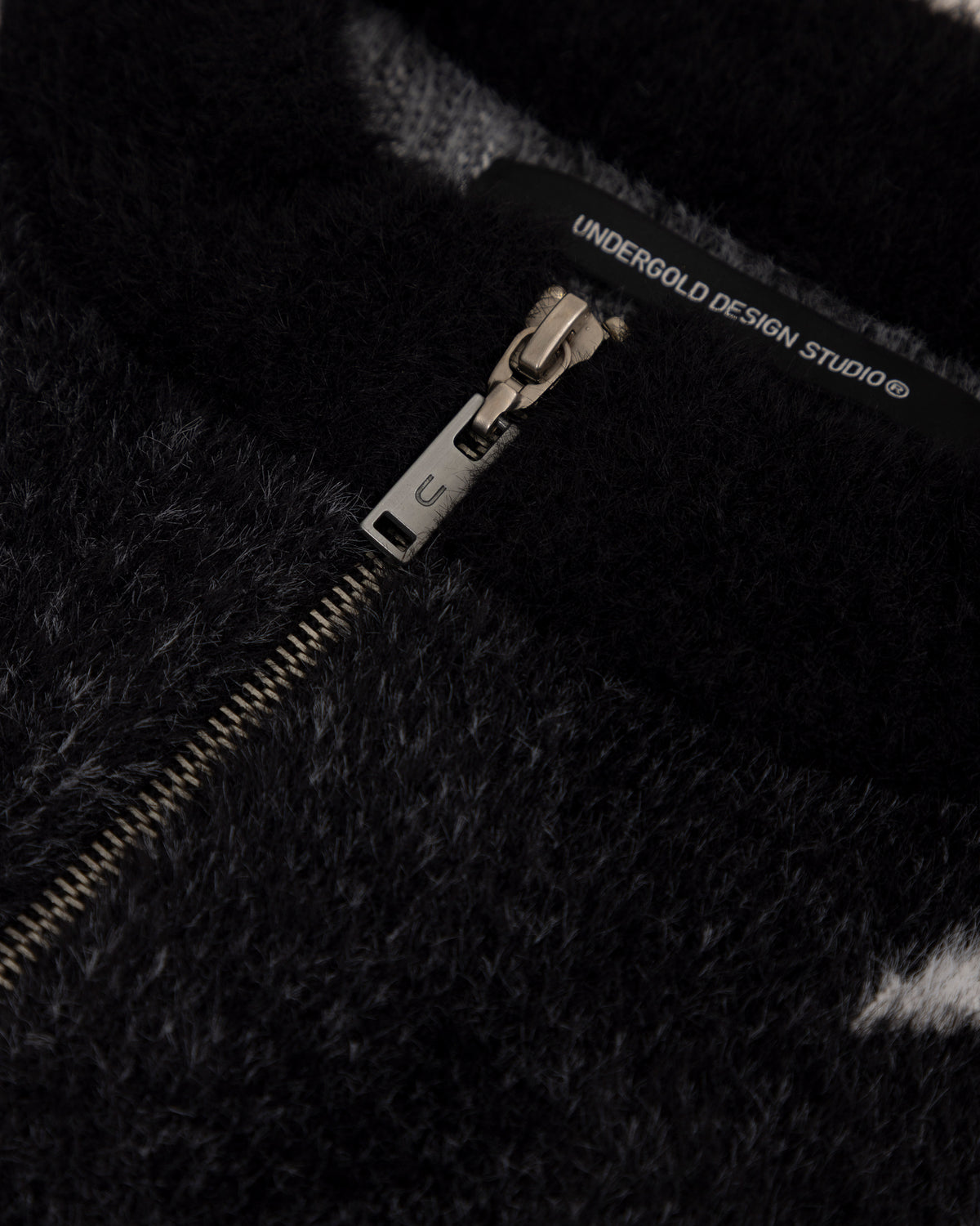 Basics UG Star Mohair Knit Zip Up Jacket Black/White