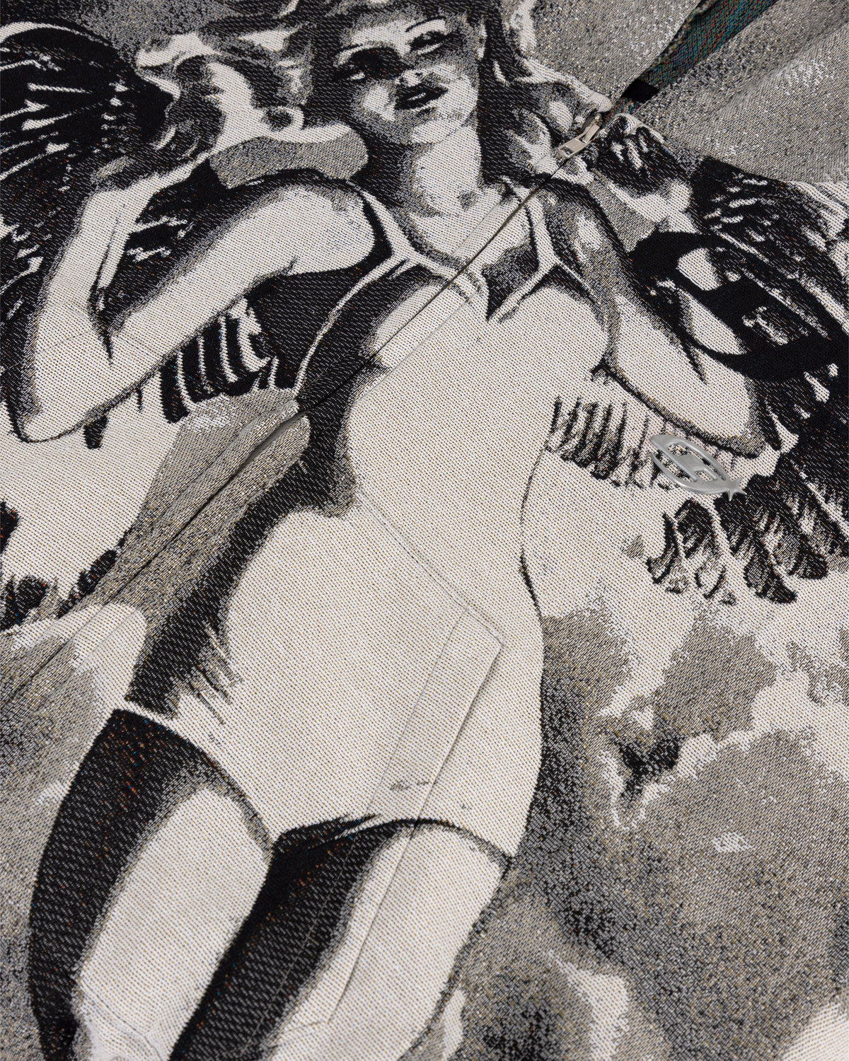 Pilgrimage Pulp Angel Knit Zip Up Hoodie Angel Pattern