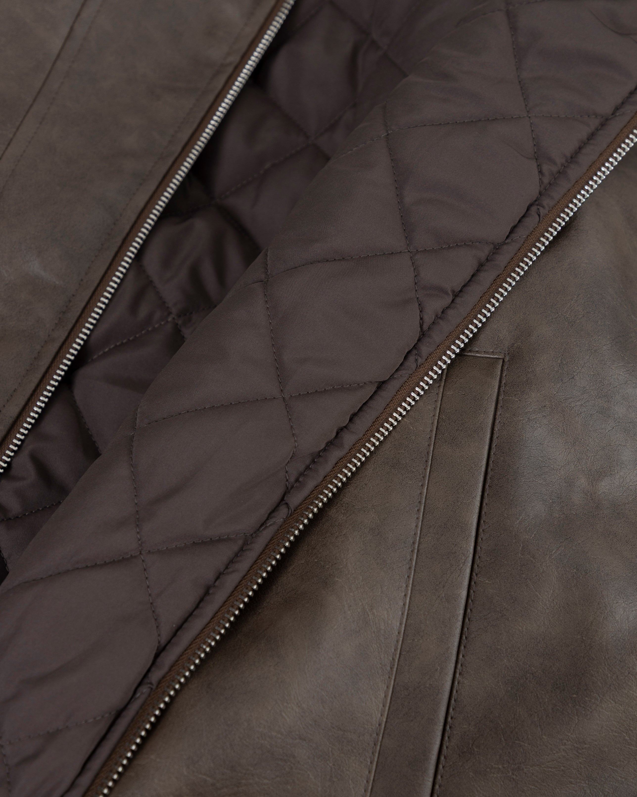 Basics Vintage Panelled Bomber Jacket Brown