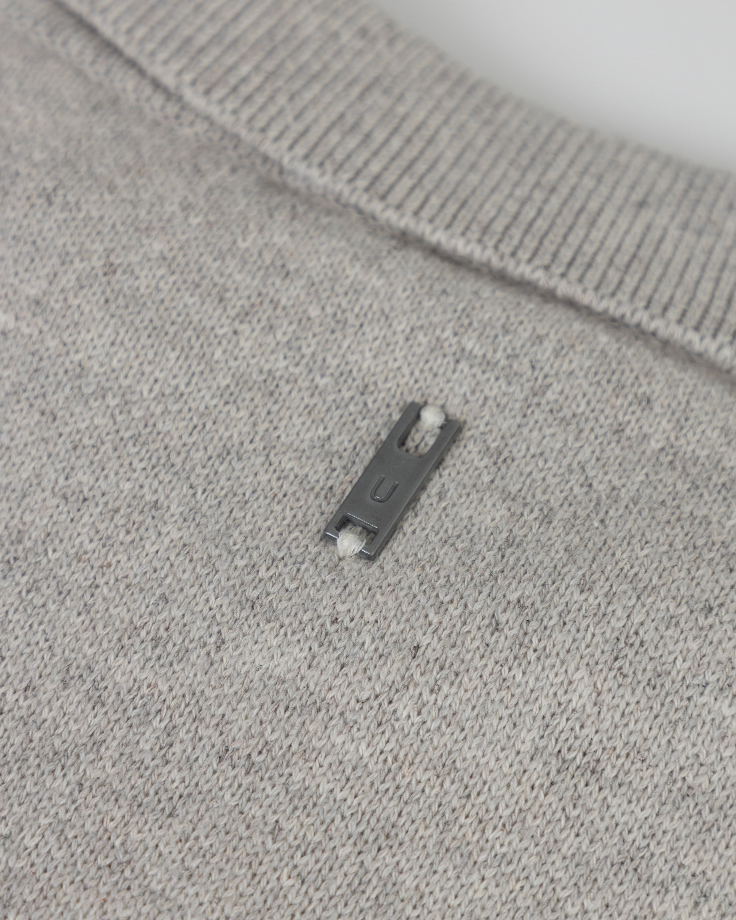 Line Knit Zip Up Long Sleeve Polo Shirt Seed Gray