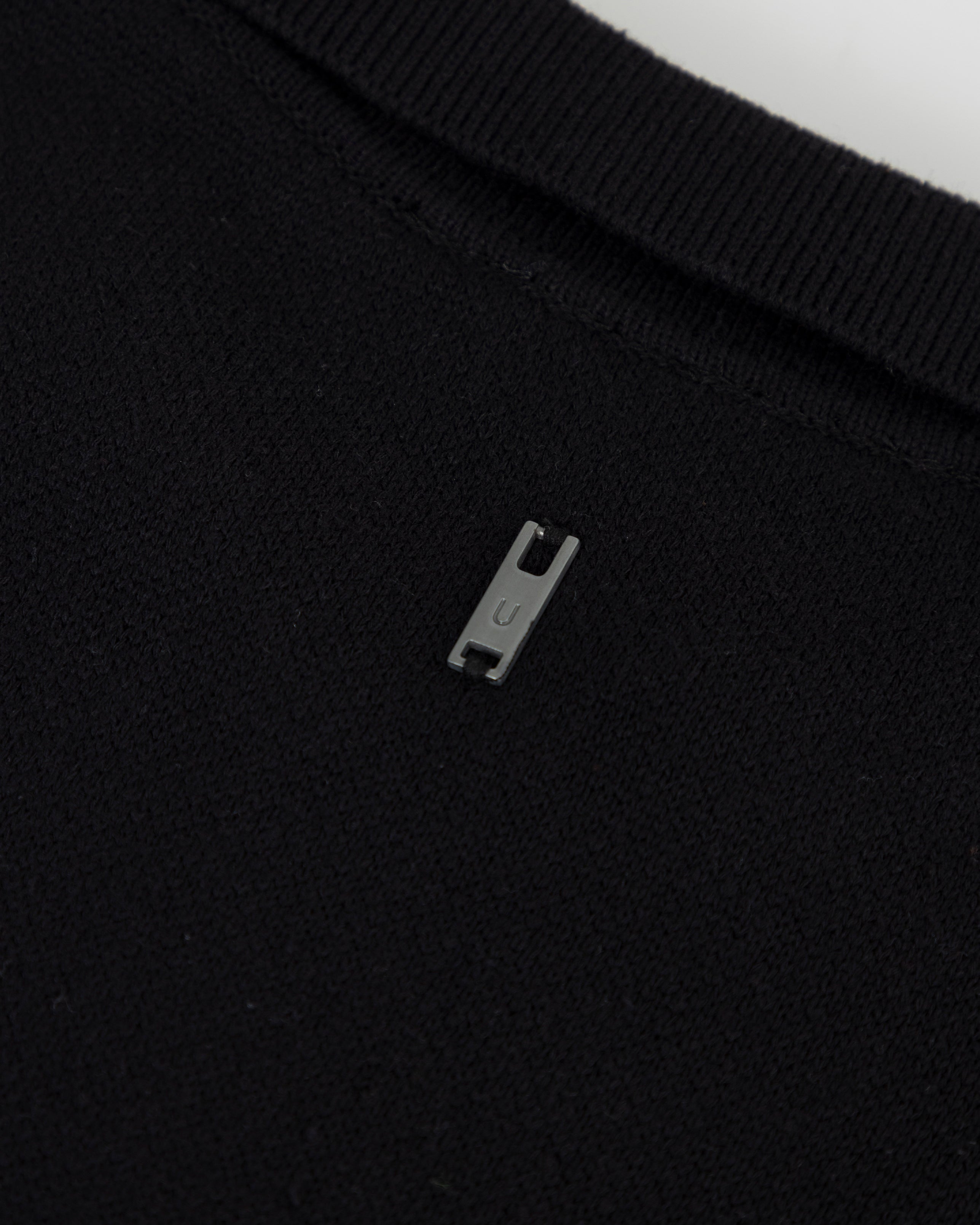 Line Knit Zip Up Long Sleeve Polo Shirt Black