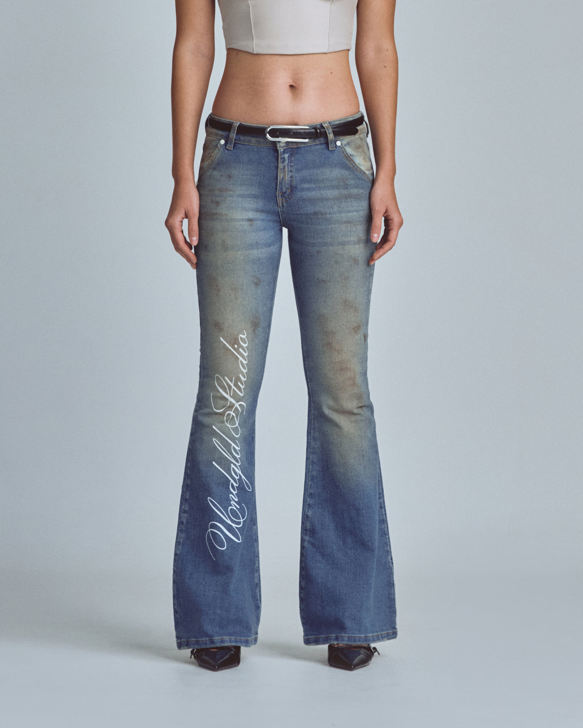 W Stardust Undgld Studio Flare Jeans Mechanic Blue