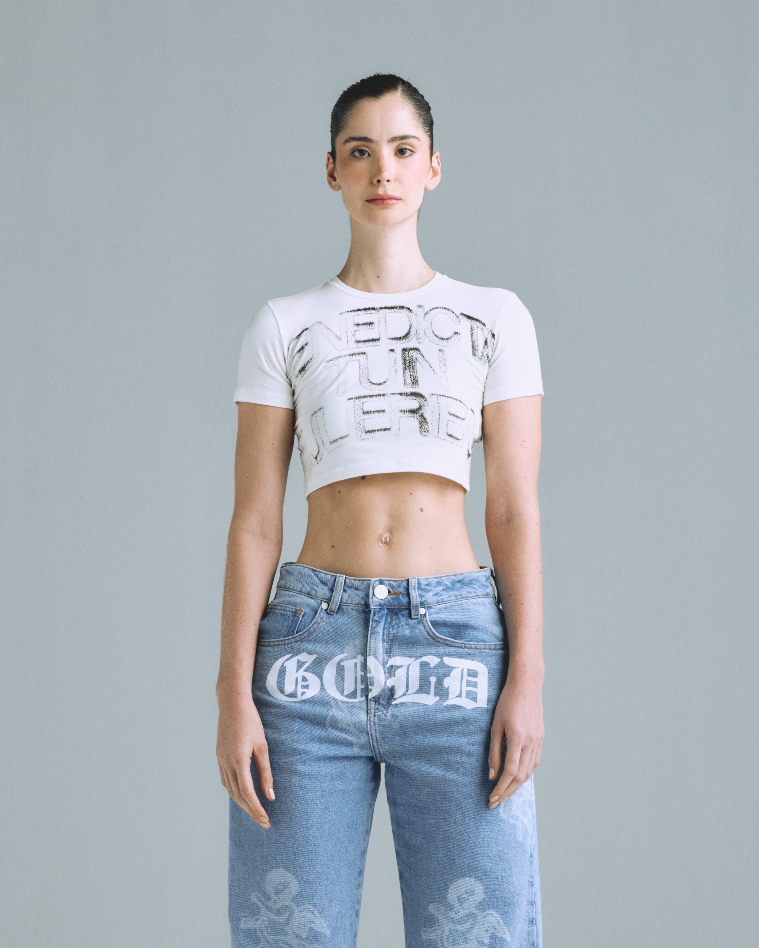 Gratia Plena Benedicta Baby Tee White