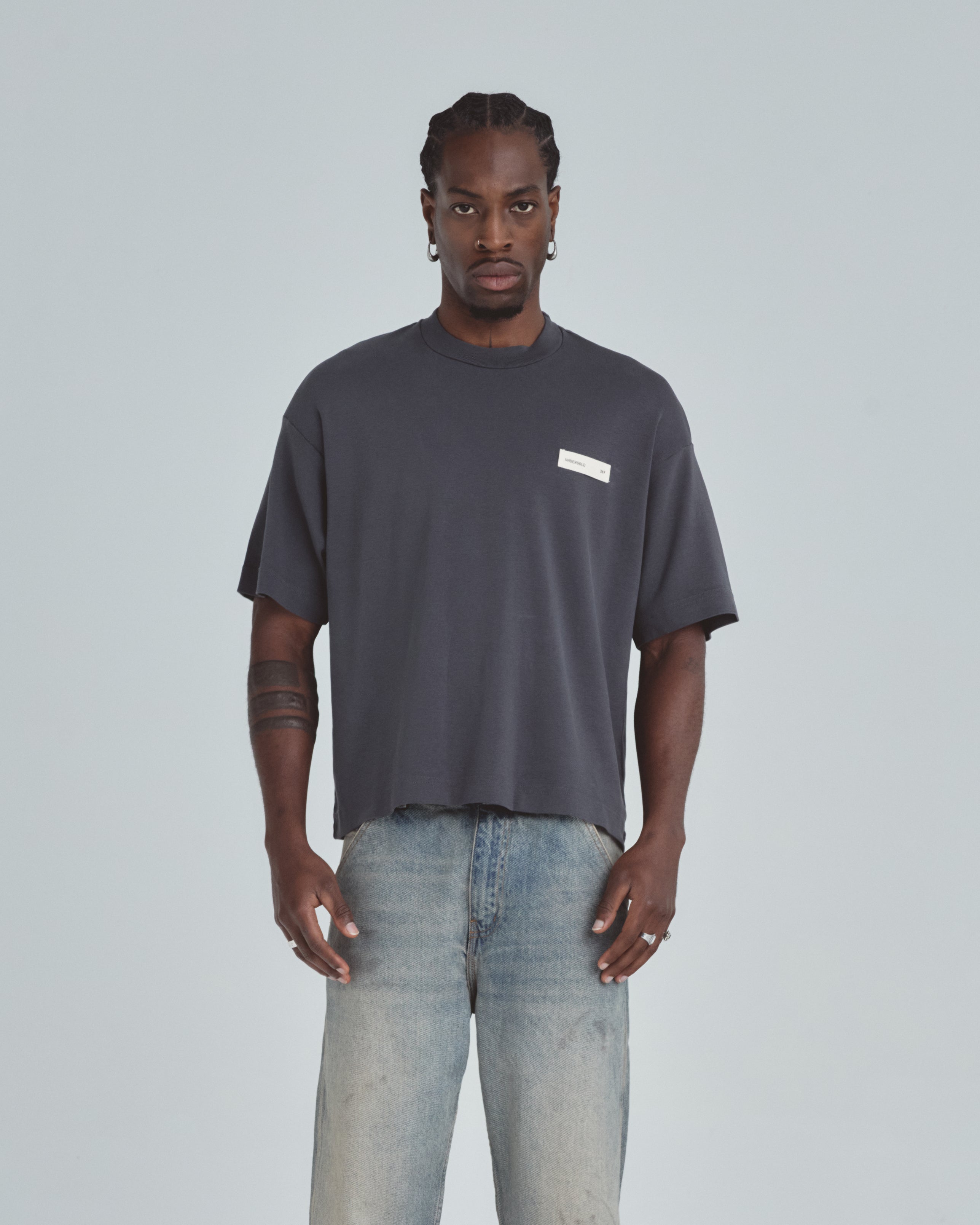 Line Basic Label Boxy Fit Tshirt Vintage Gray