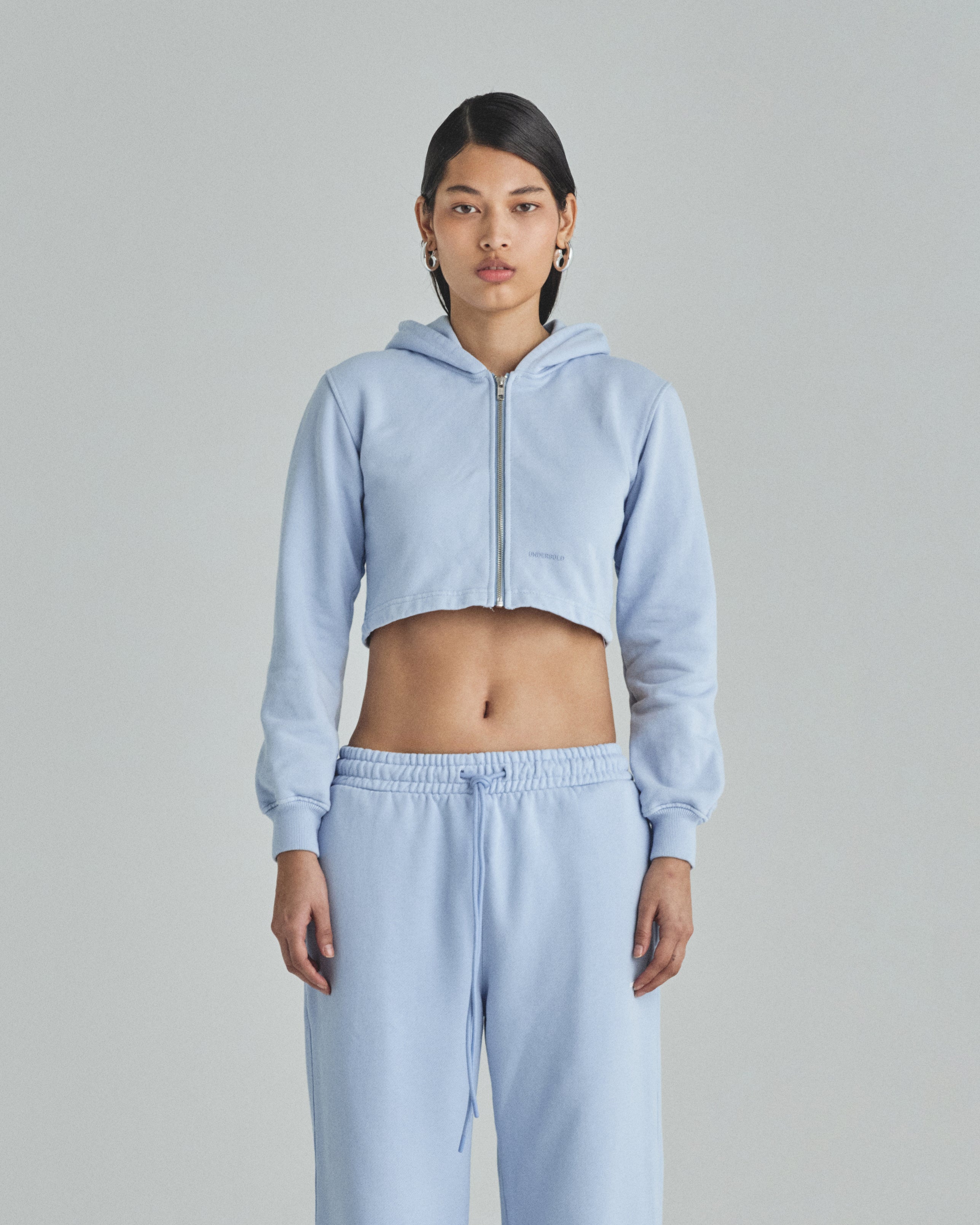 W Basics Undergold Zip Up Slim Fit Hoodie Light Blue