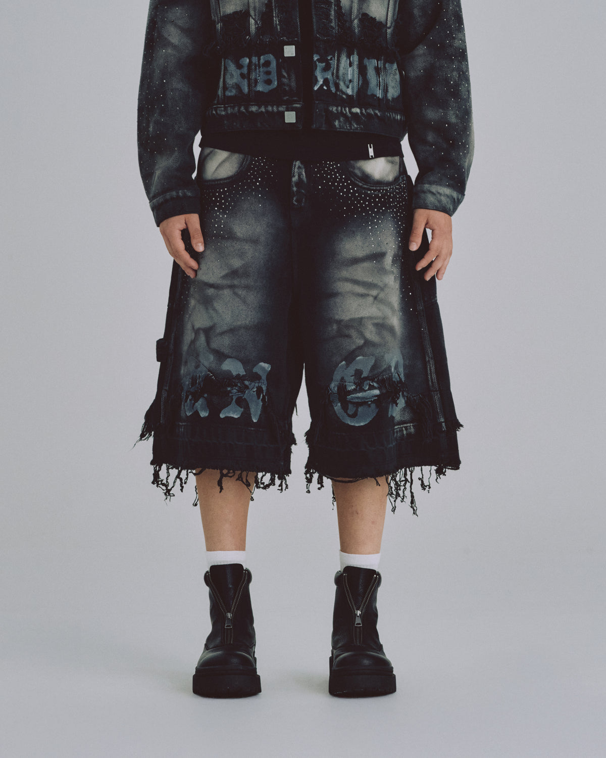 94' UNDRGLD Double Destroyed Jorts Vintage Gray