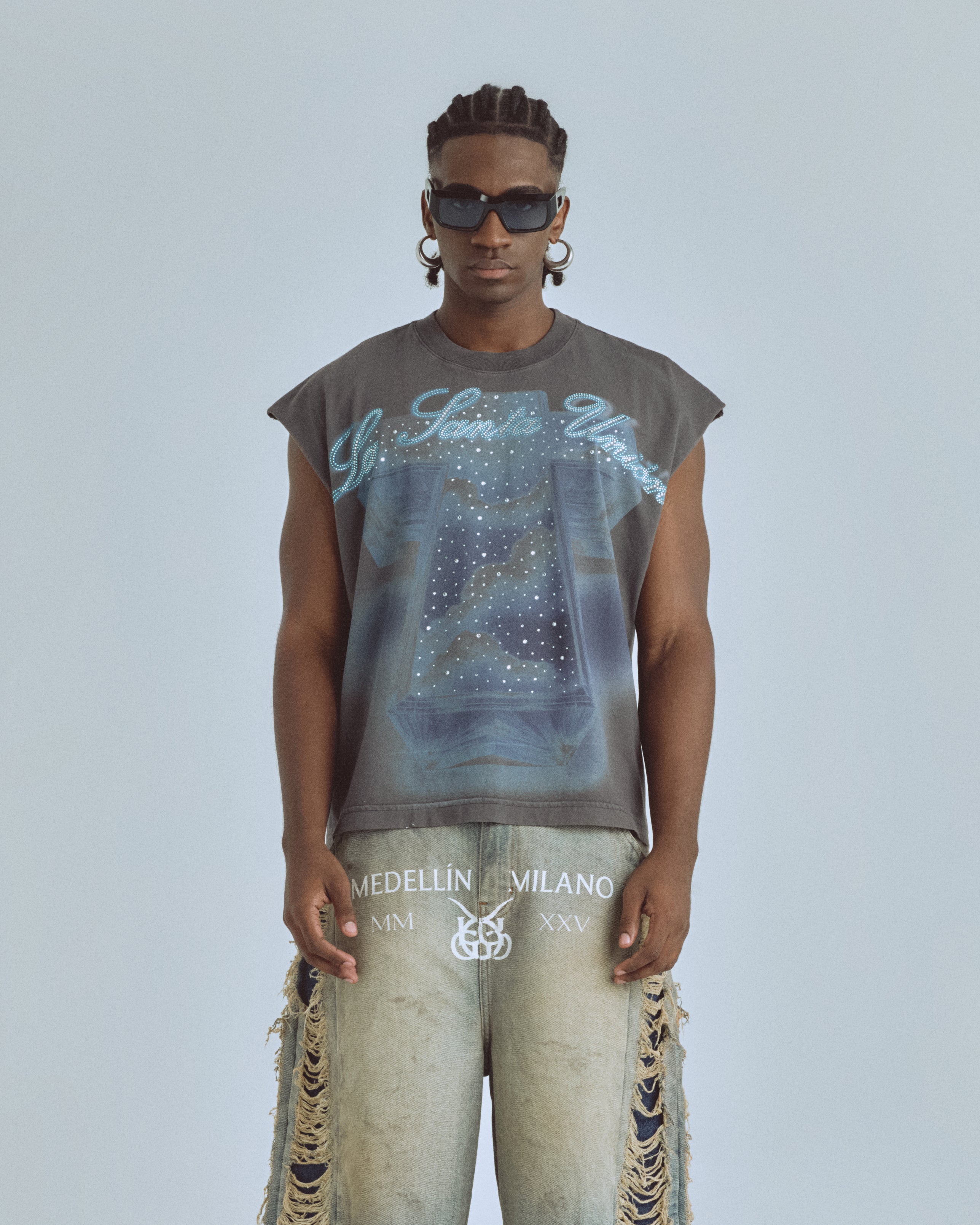 Santa Unión Cruz Sleeveless Tshirt Vintage Gray