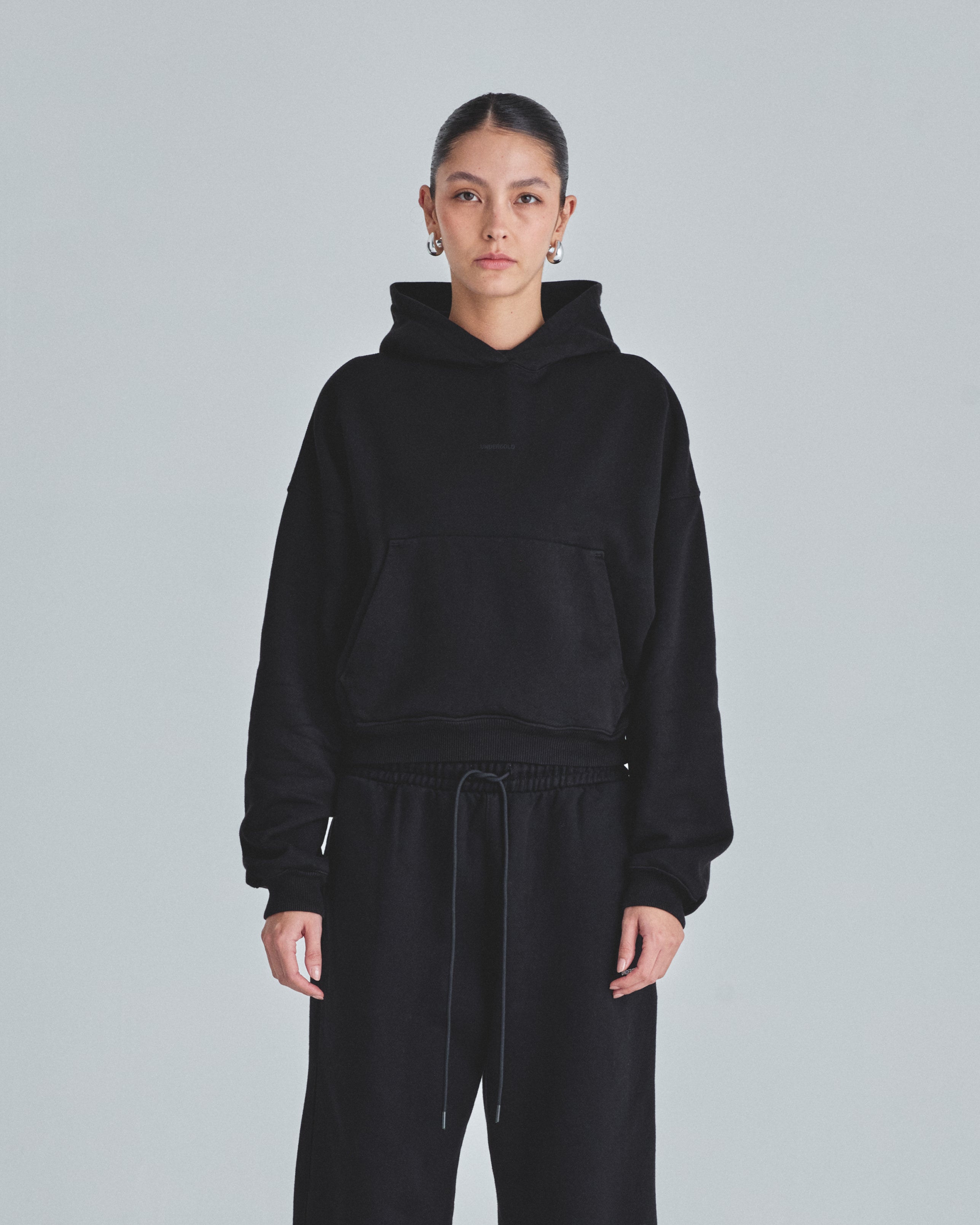 W Line Basic Boxy Fit Hoodie Black