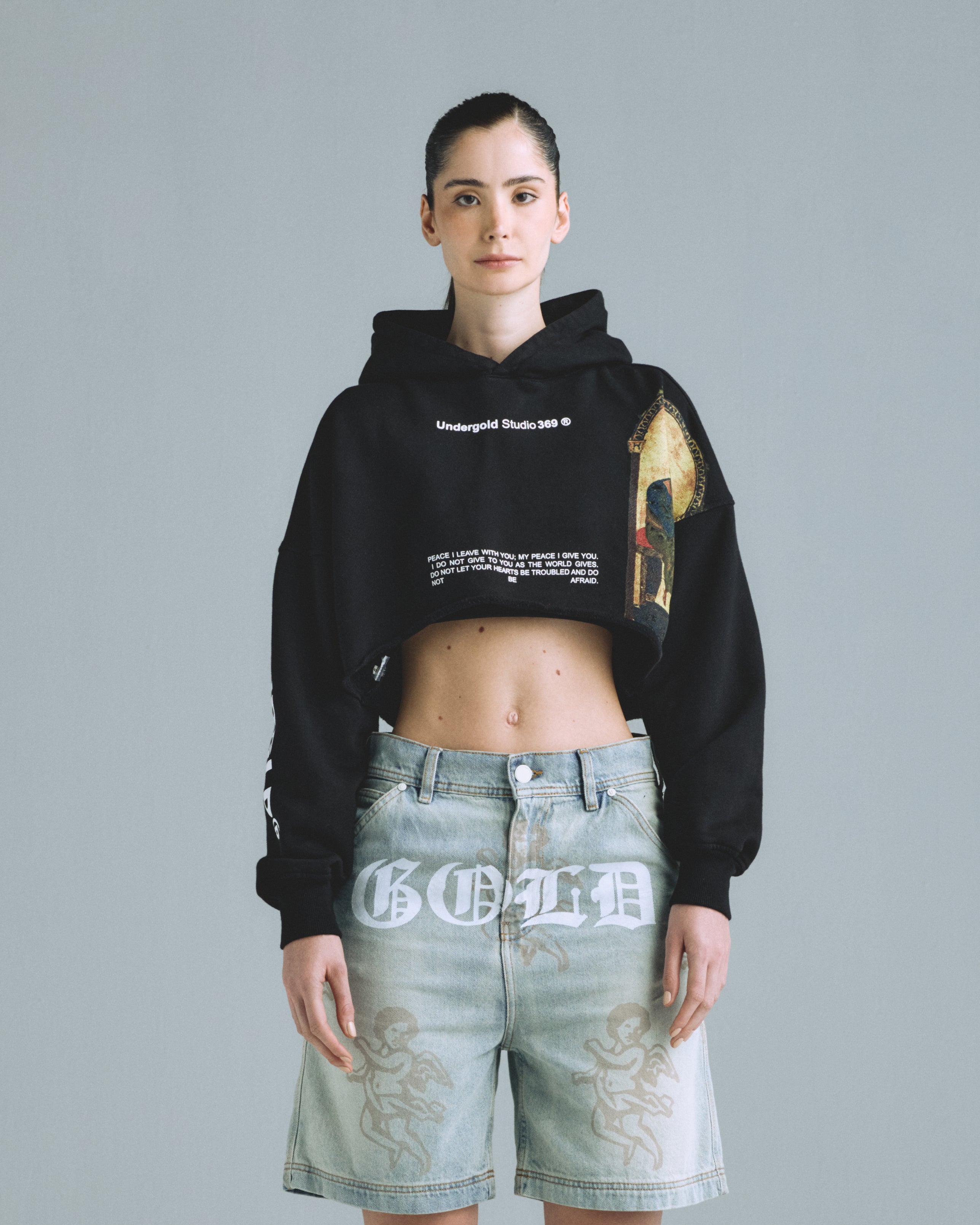 Gratia Plena Saint Matthew Cropped Hoodie Black