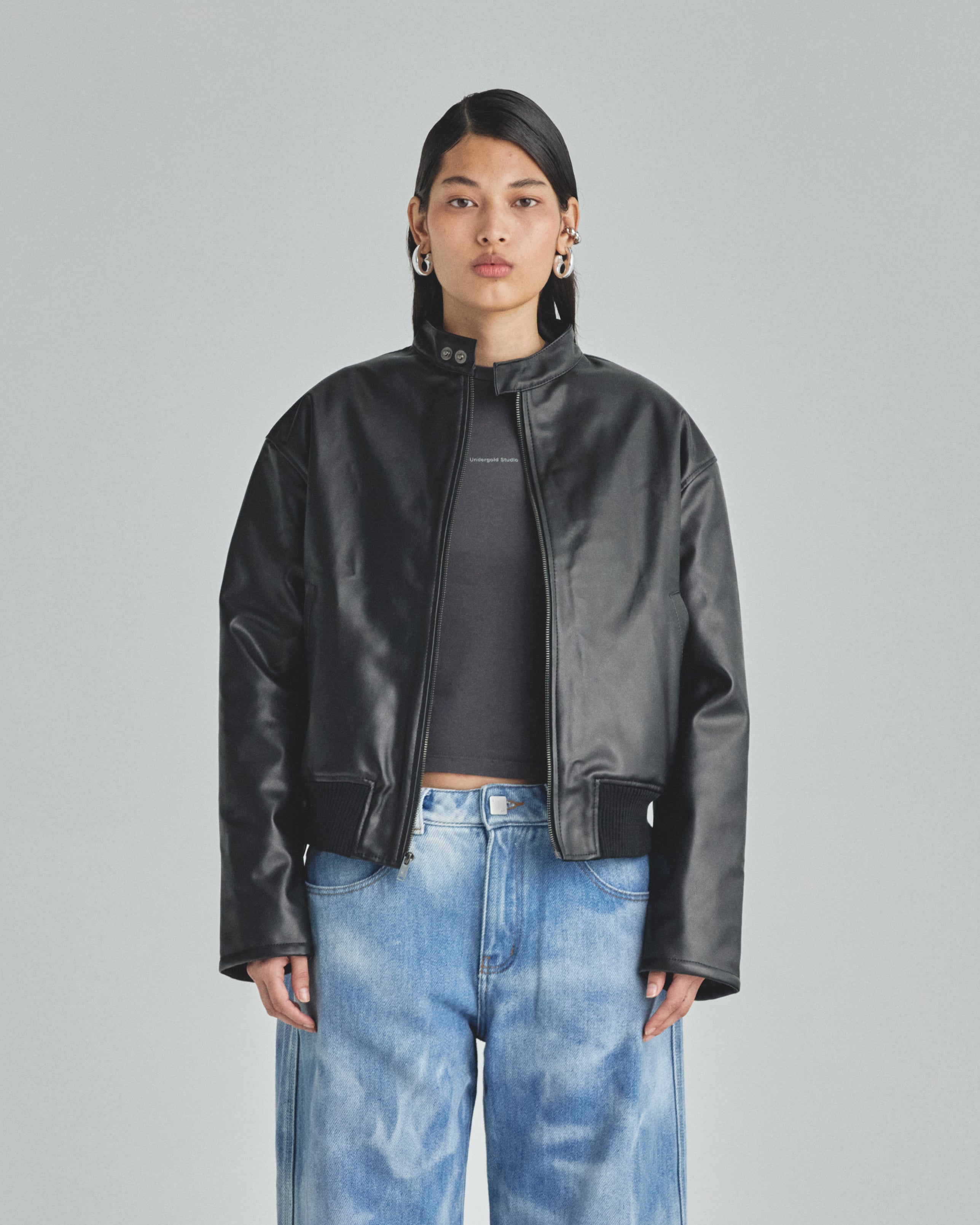 Spring Worn Logo Biker Jacket Black