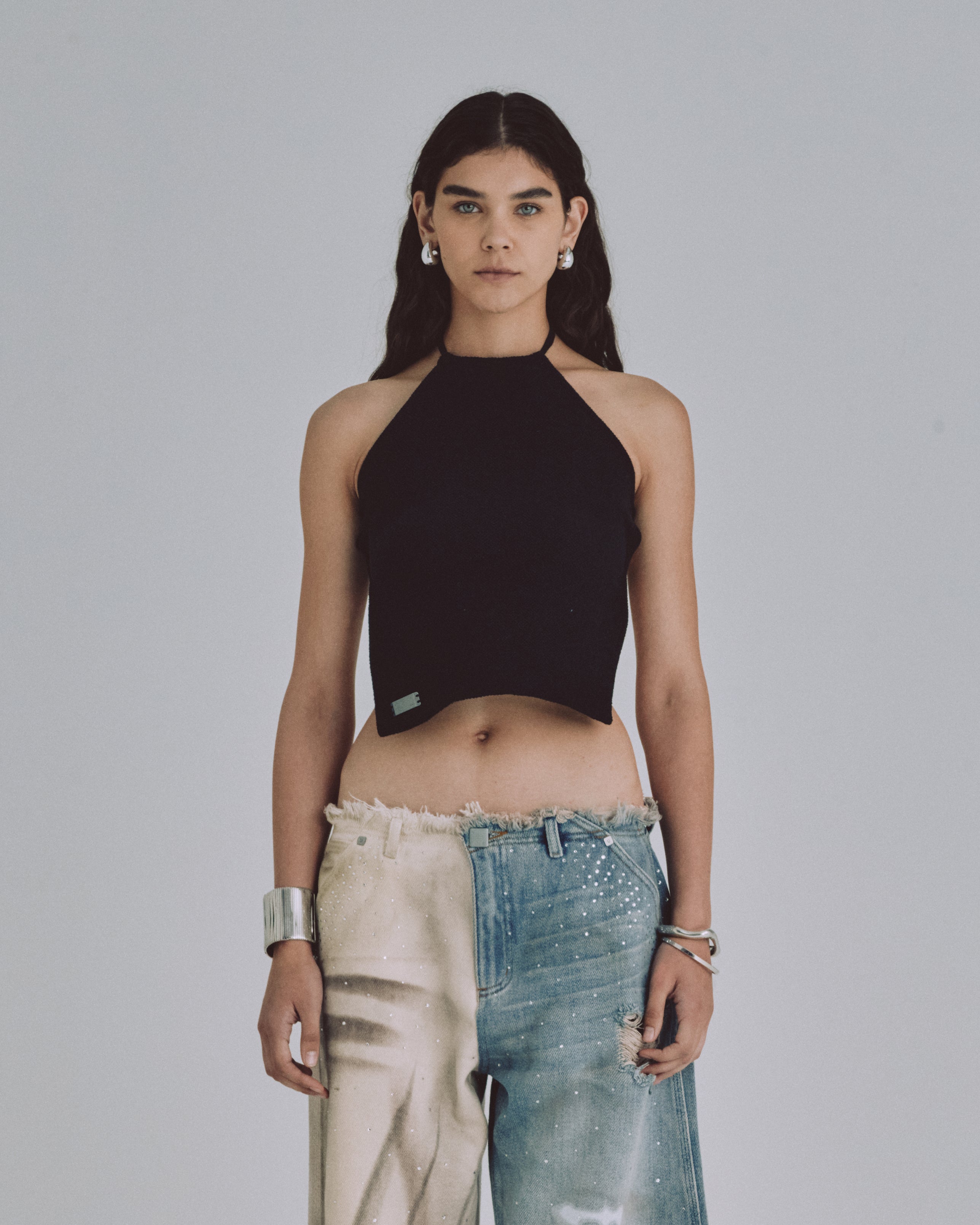 W Basics Knit Strap Top Black