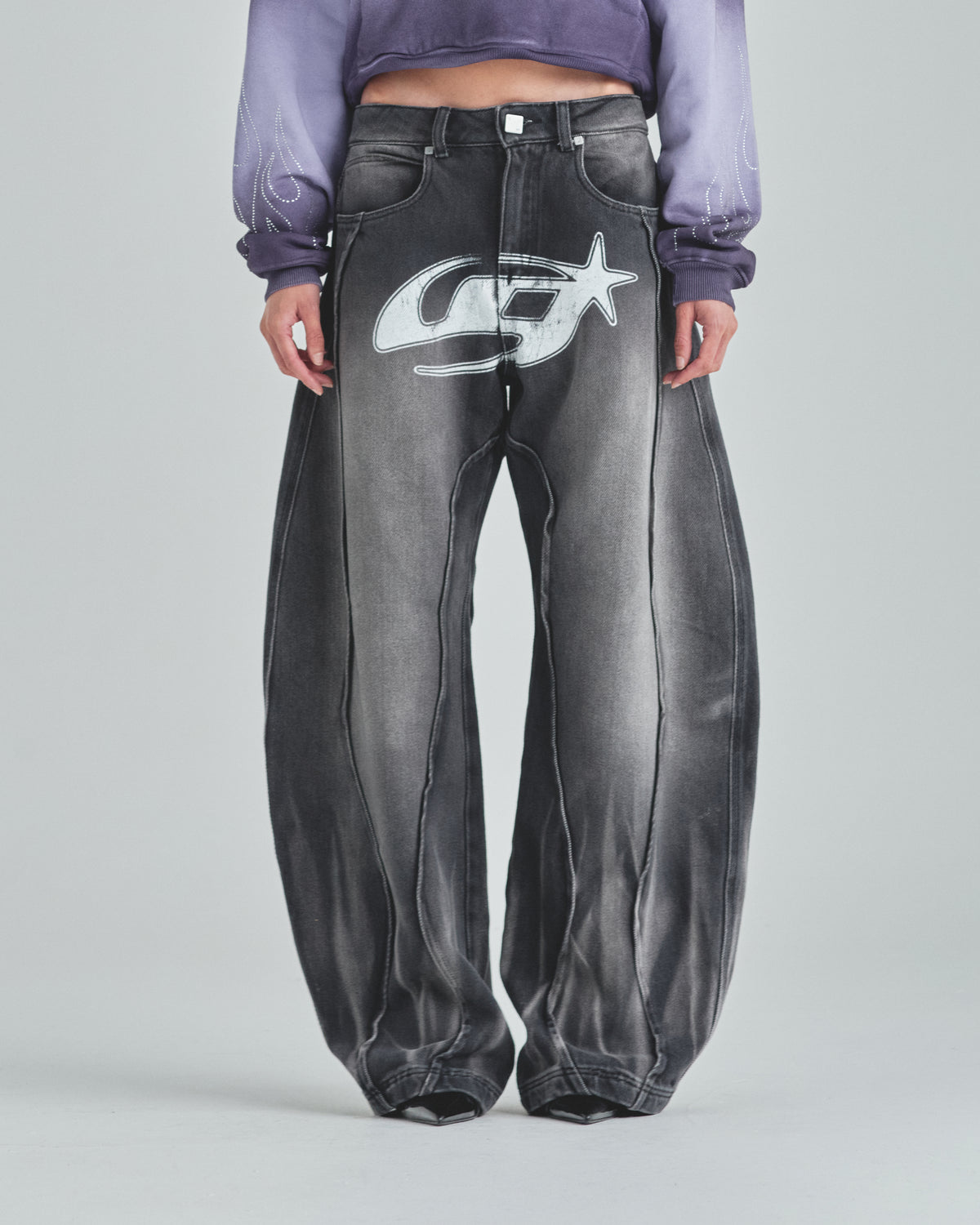 W Act 1 UG Star Barrel Vein Jean Washed Black