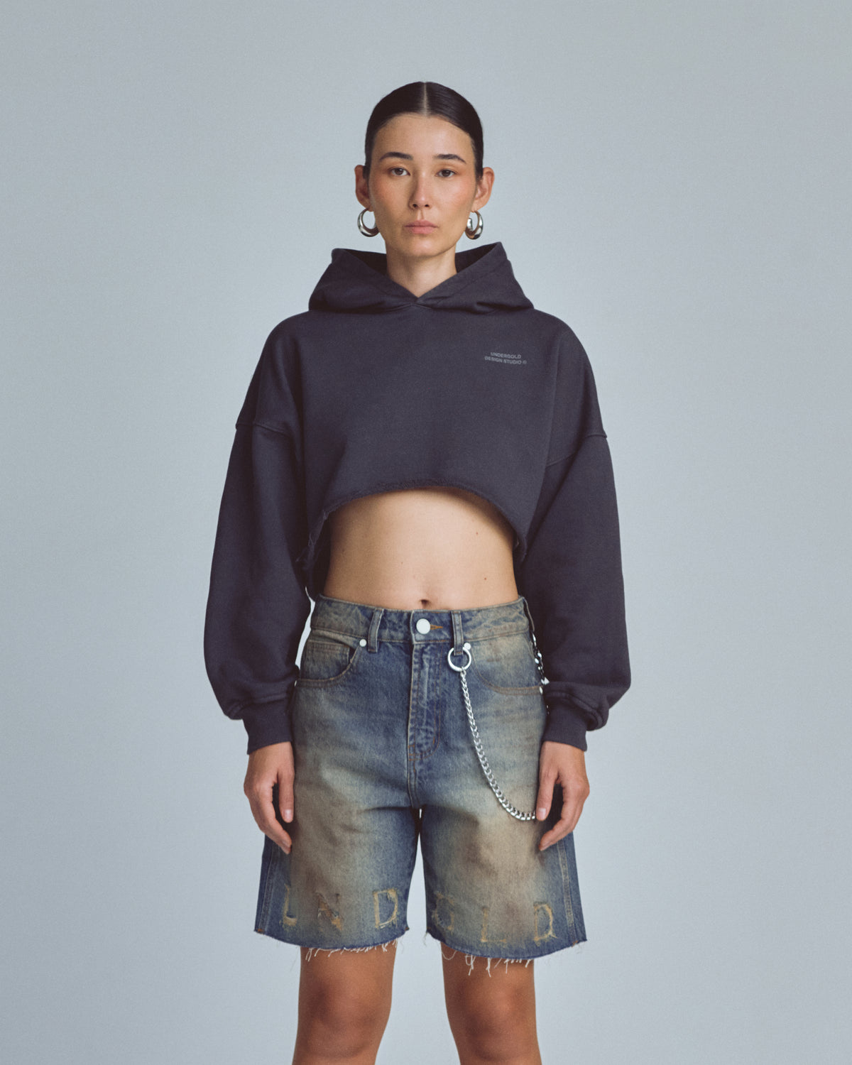 W Stardust Basic Cropped Hoodie Vintage Gray