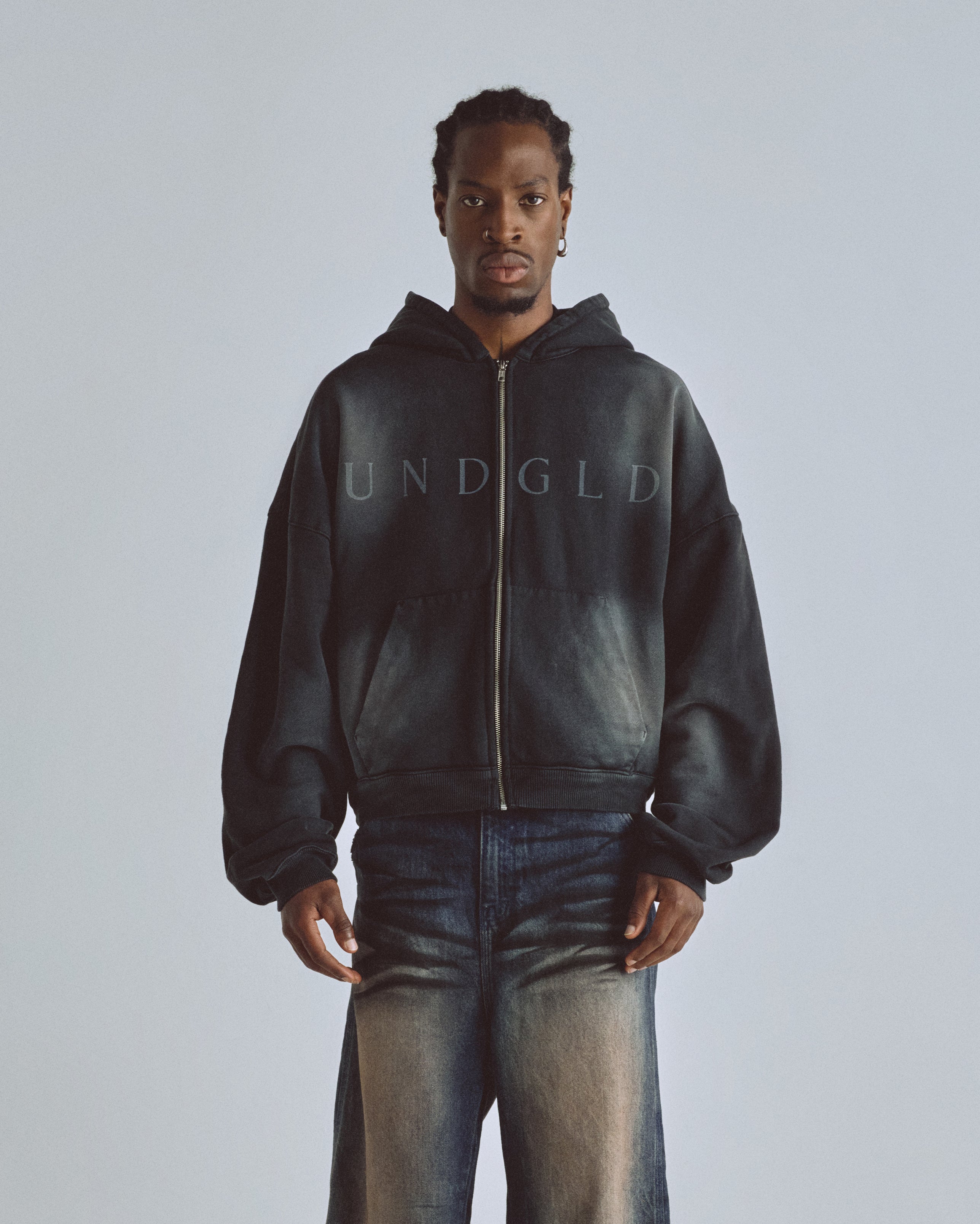 Eternal UNDGLD Boxy Zip Up Hoodie Smokey Black