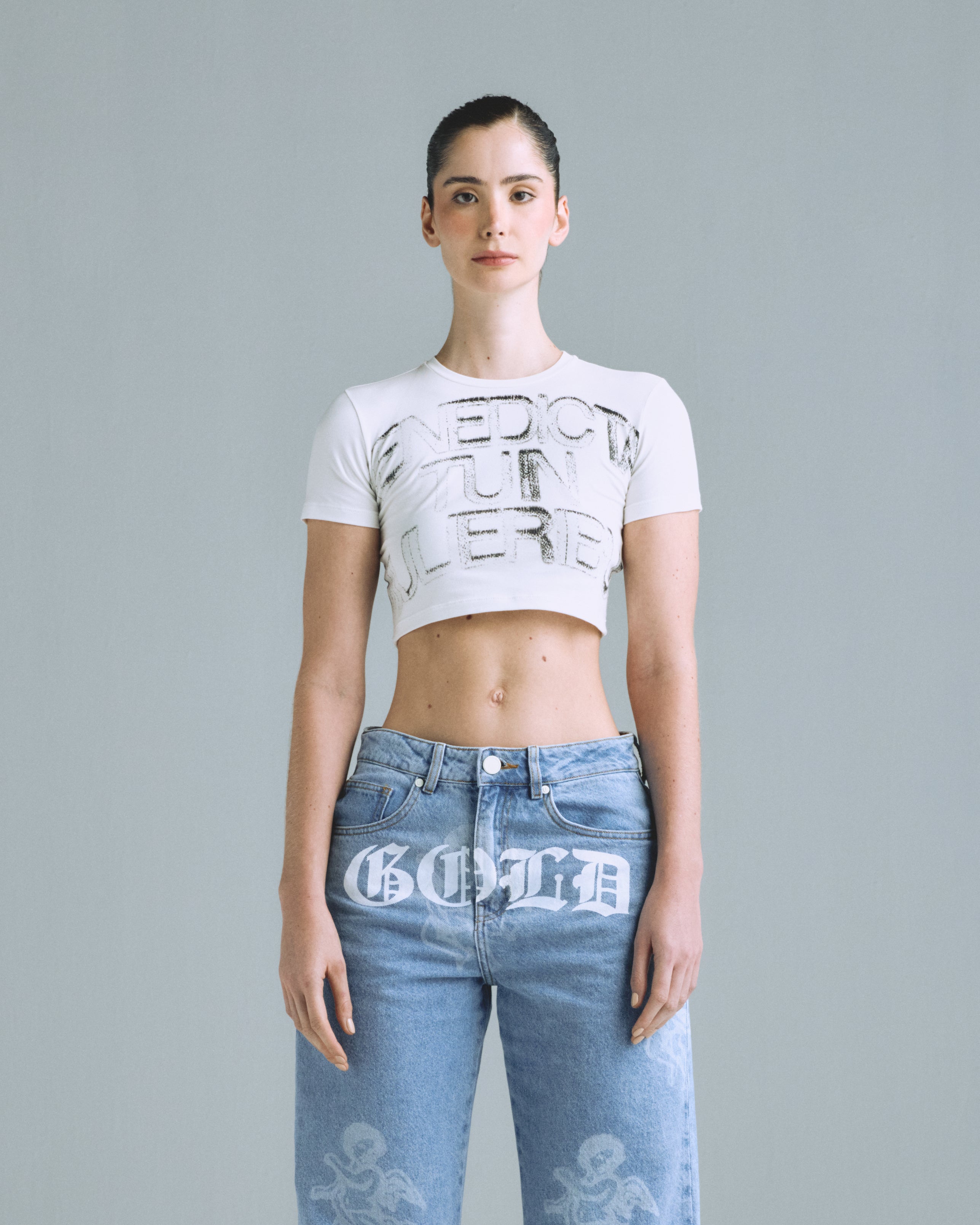 Gratia Plena Benedicta Baby Tee White