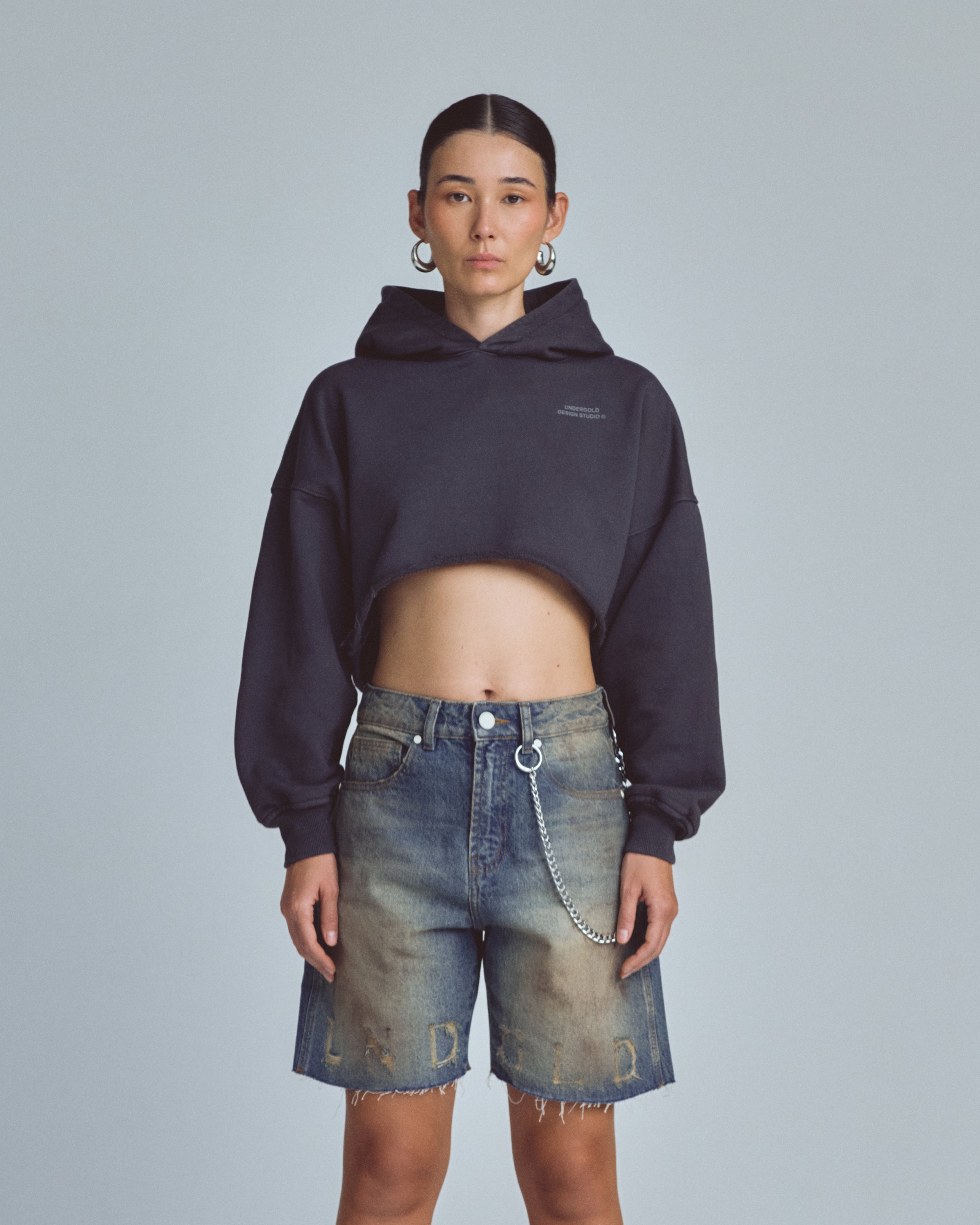 W Stardust Basic Cropped Hoodie Vintage Gray