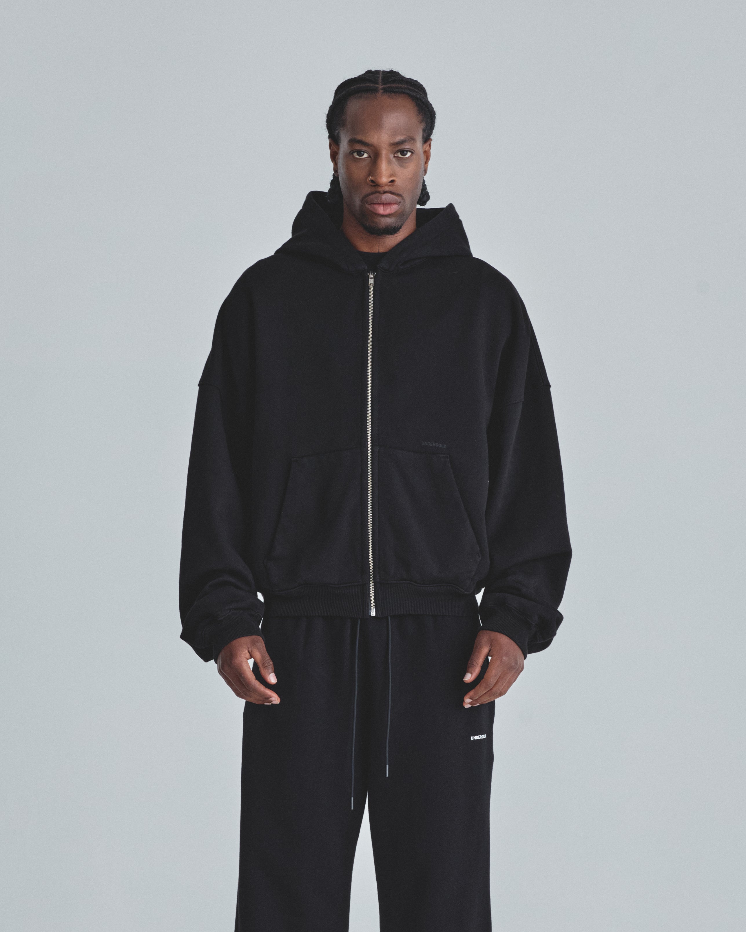 Line Basic Boxy Fit Zip Up Hoodie Black