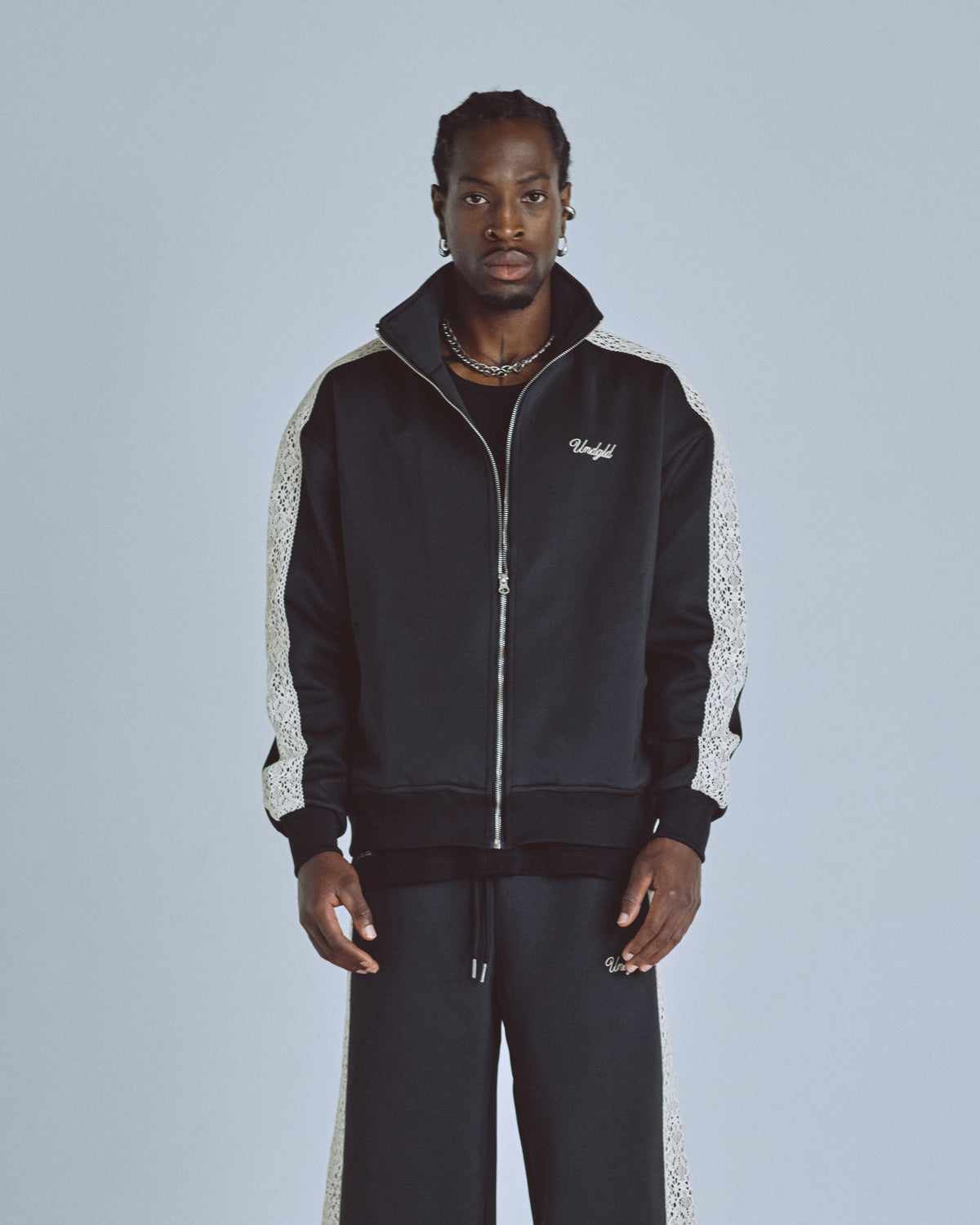 Basics Undgld Lace-panel Track Jacket Black