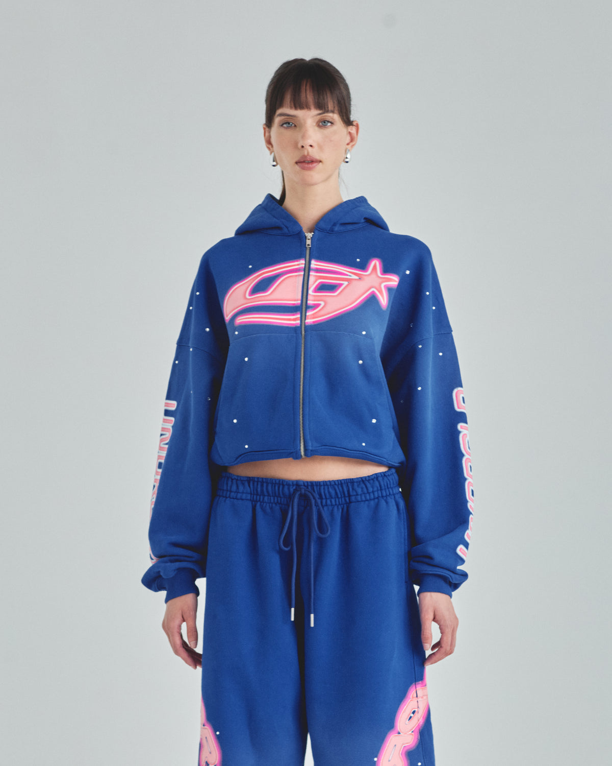 W Act 1 Neon Zip Up Boxy Fit Hoodie Electric Blue