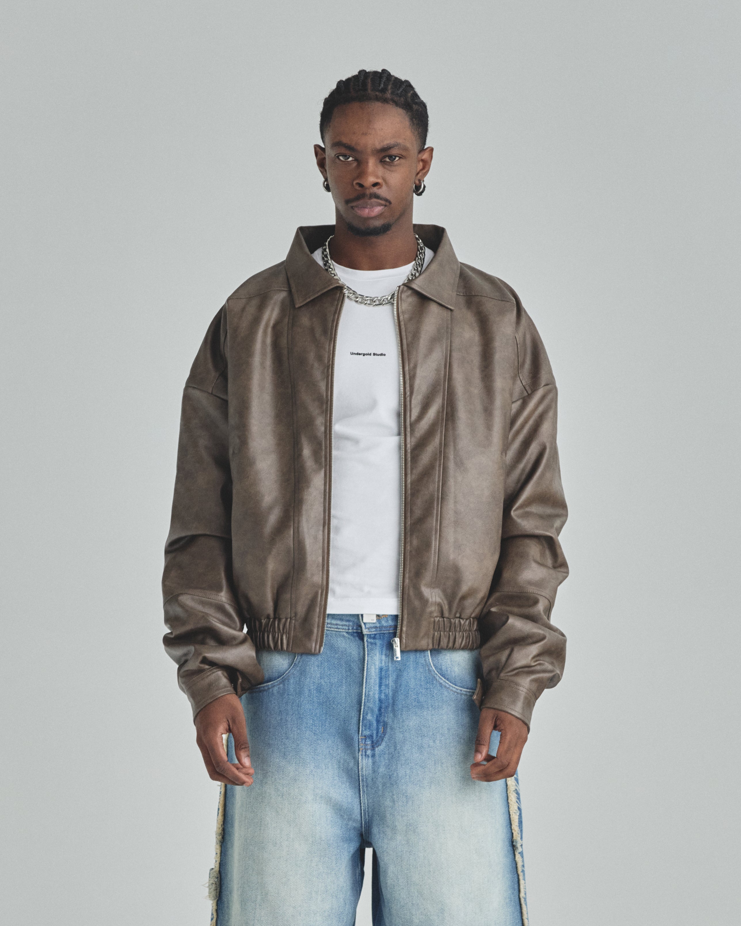 Basics Vintage Panelled Bomber Jacket Brown