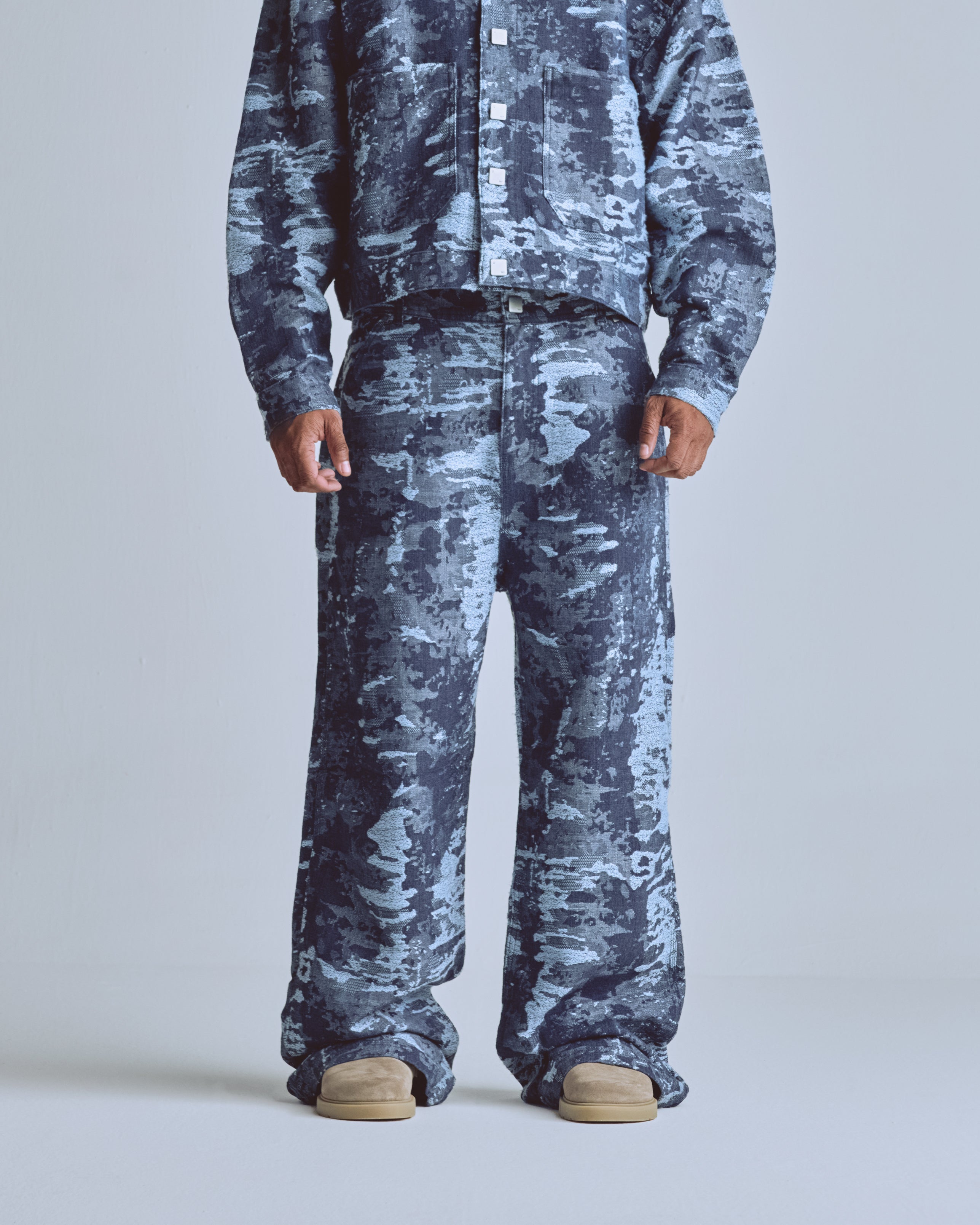 Capsule Basic Jacquard Wide Jeans Cammo Blue
