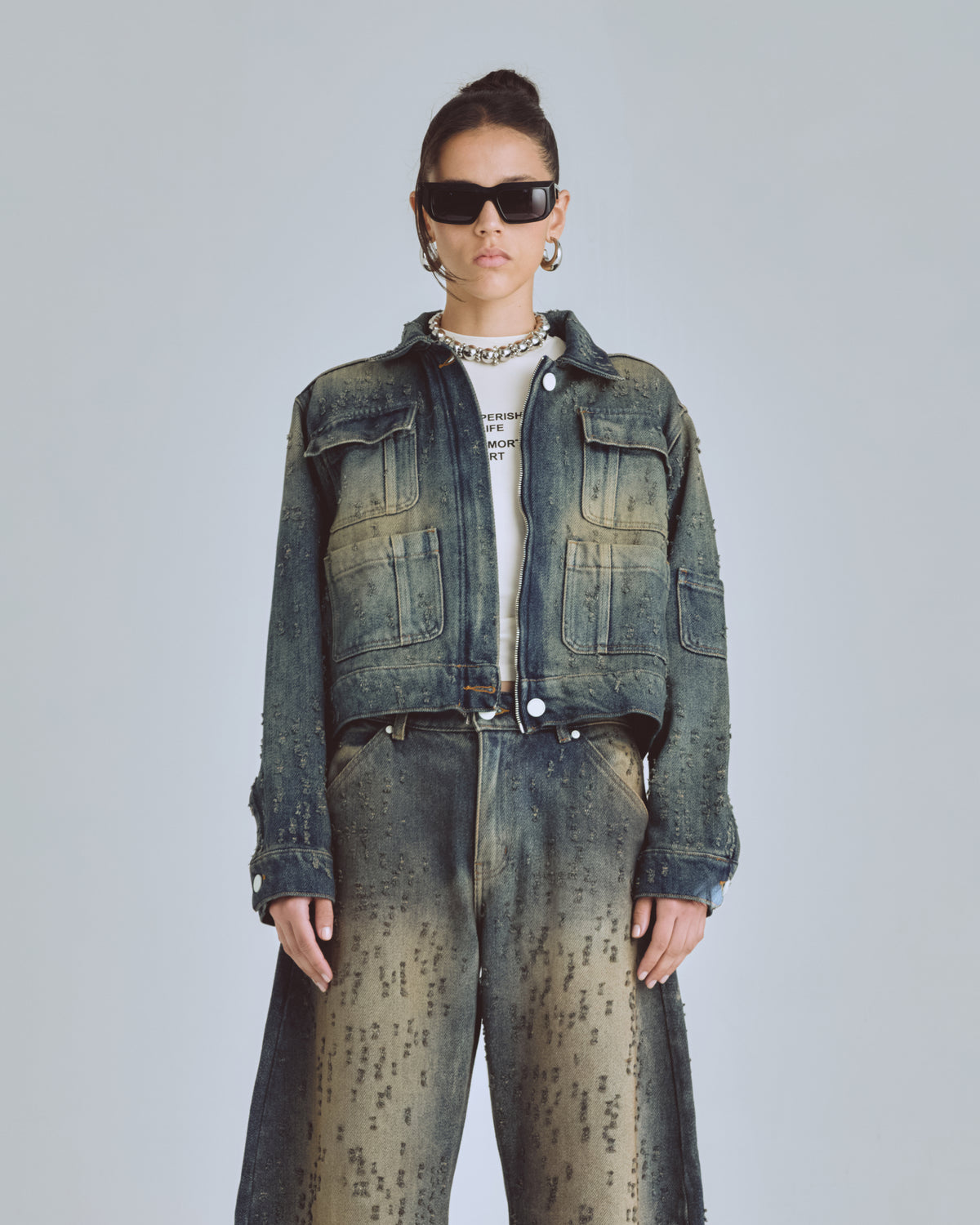 W Agnus Dei Undrgld Ripped Jacket Dirty Blue