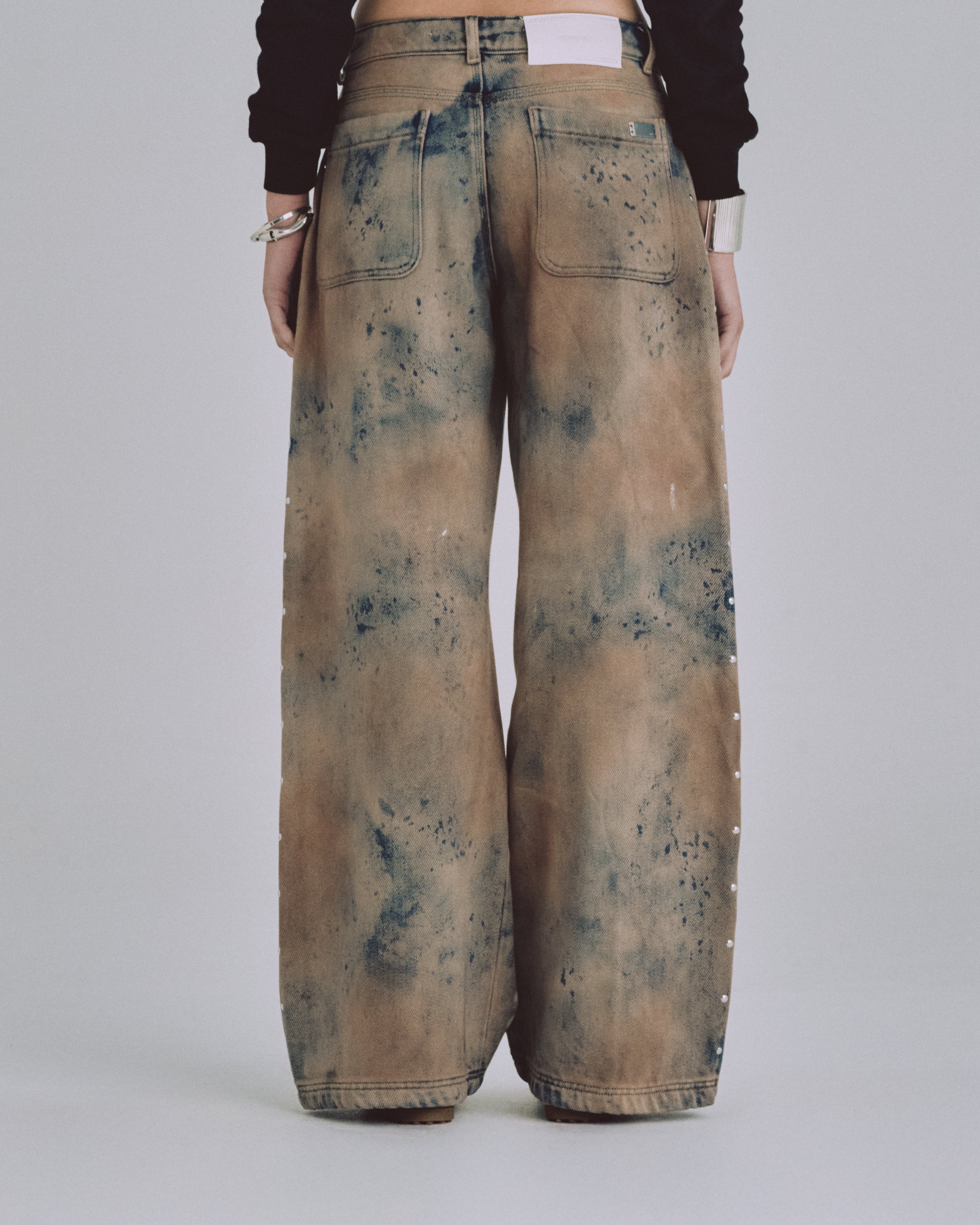 W 94' Riveted Painted Wide Jeans Gothic Blue