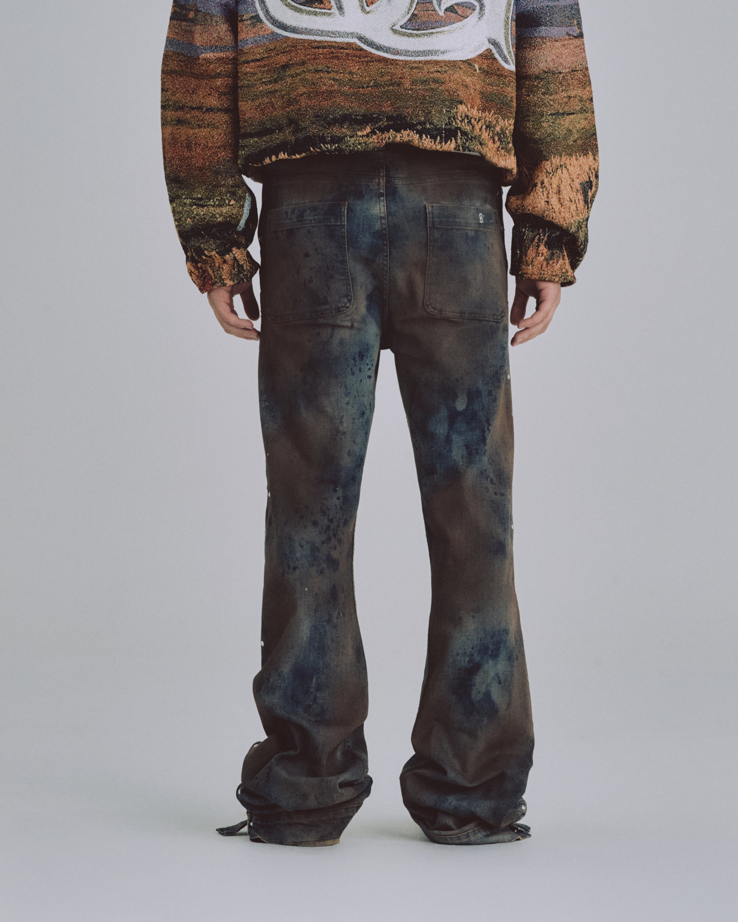 94' Riveted Painted Flare Jeans Gothic Blue