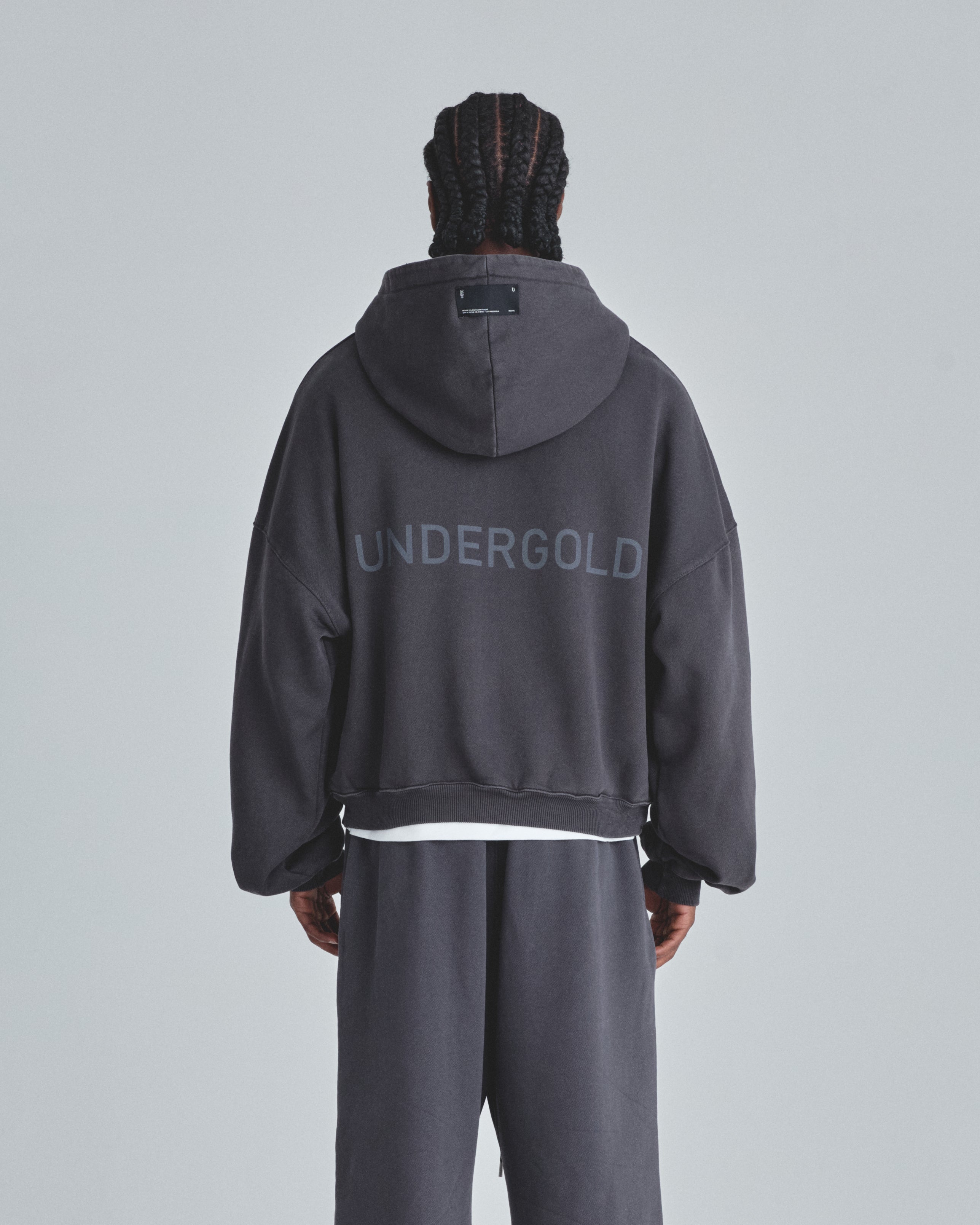 Line Basic Boxy Fit Zip Up Hoodie Dark Gray