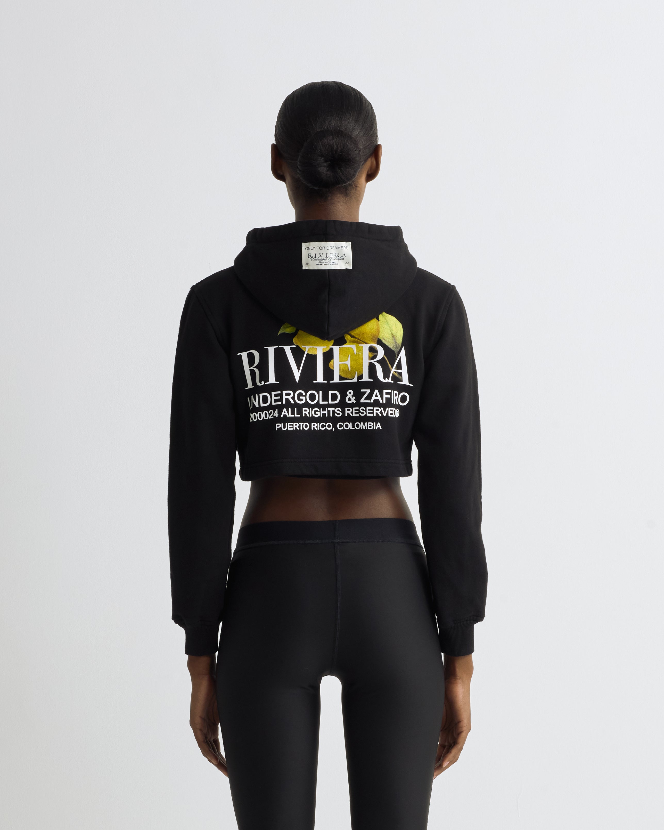 Riviera Lemon Tree Slim Fit Zip-Up Cropped Hoodie Black